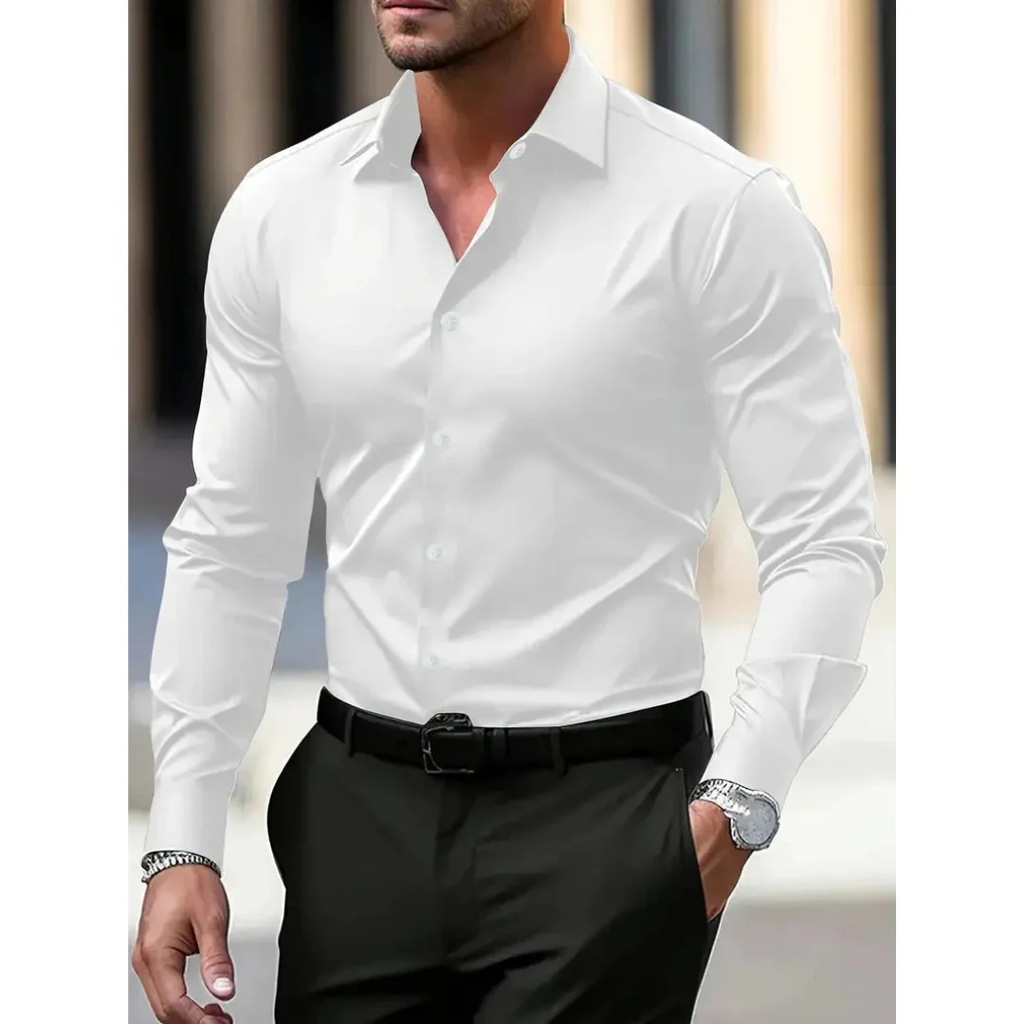 Camisa hombre manga larga slim fit cuello clásico botonadura frontal sin bolsillo - Heinrich