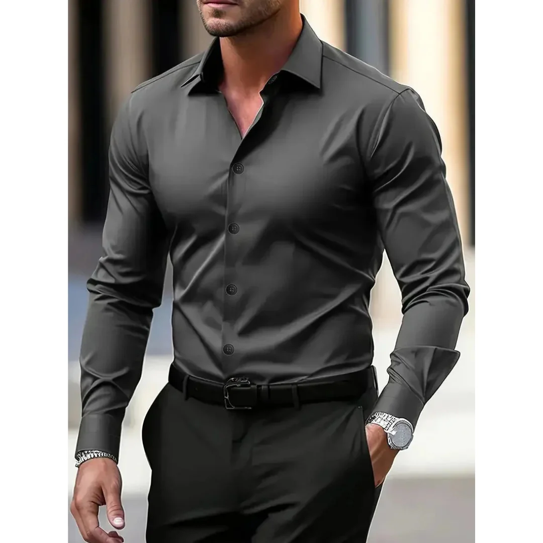 Camisa hombre manga larga slim fit cuello clásico botonadura frontal sin bolsillo - Heinrich