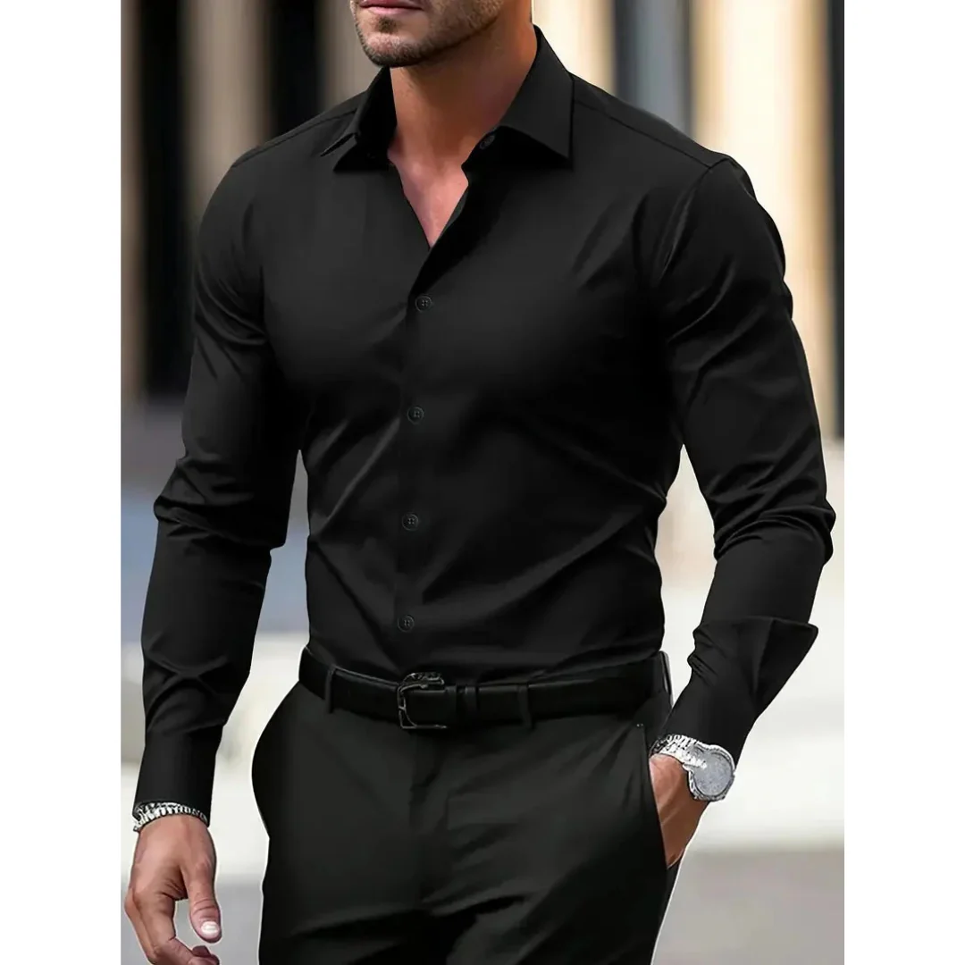 Camisa hombre manga larga slim fit cuello clásico botonadura frontal sin bolsillo - Heinrich