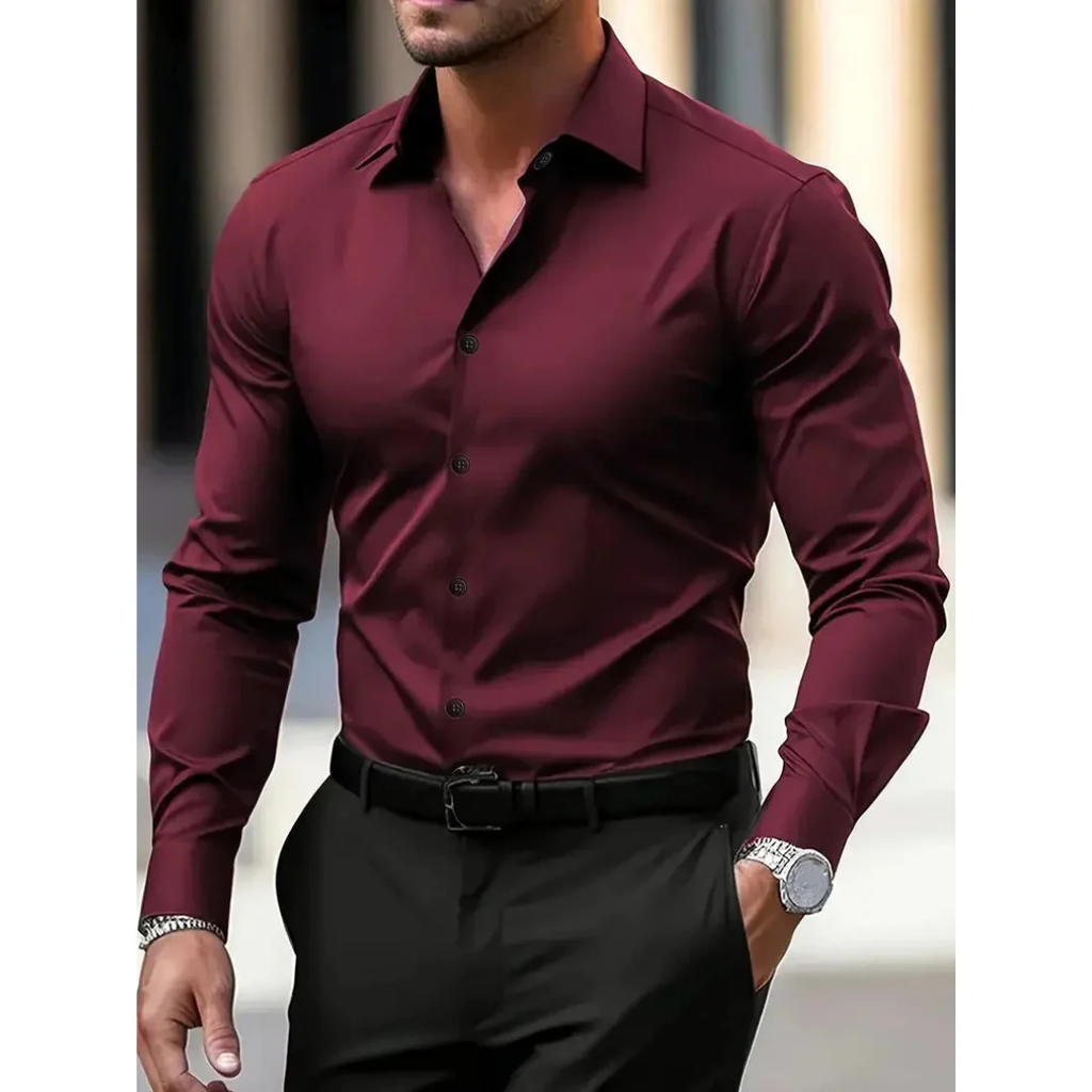 Camisa hombre manga larga slim fit cuello clásico botonadura frontal sin bolsillo - Heinrich