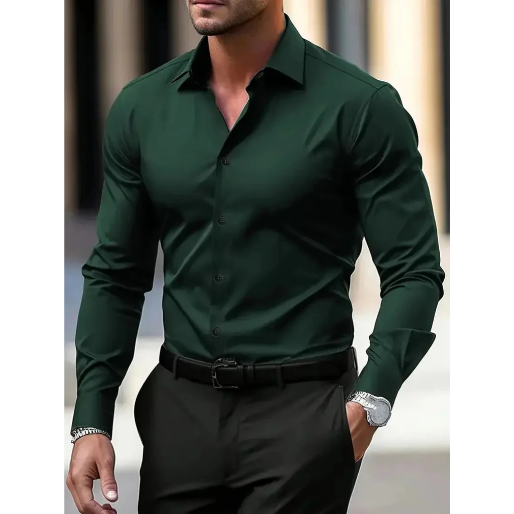 Camisa hombre manga larga slim fit cuello clásico botonadura frontal sin bolsillo - Heinrich
