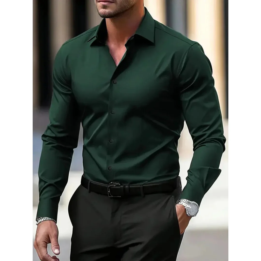 Camisa hombre manga larga slim fit cuello clásico botonadura frontal sin bolsillo - Heinrich
