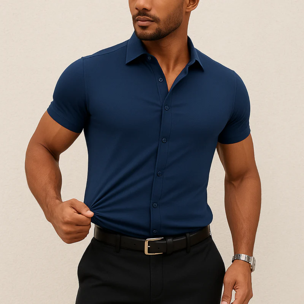Camisa hombre manga corta lisa cuello camisero botonadura frontal entallada - Clemens
