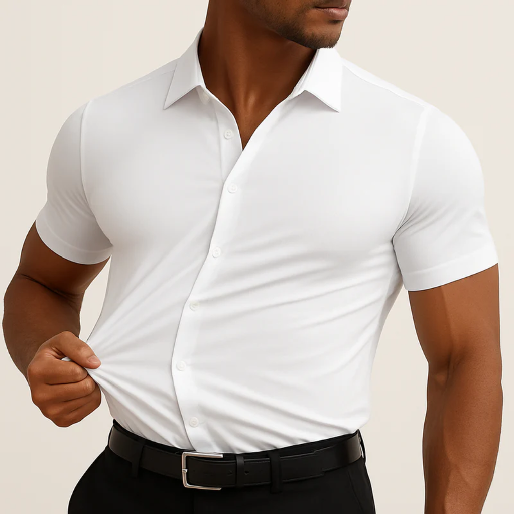 Camisa hombre manga corta lisa cuello camisero botonadura frontal entallada - Clemens