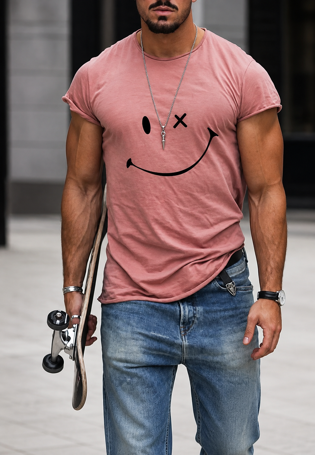 Camiseta hombre manga corta estampado gráfico frontal smiley casual urbano - Björn