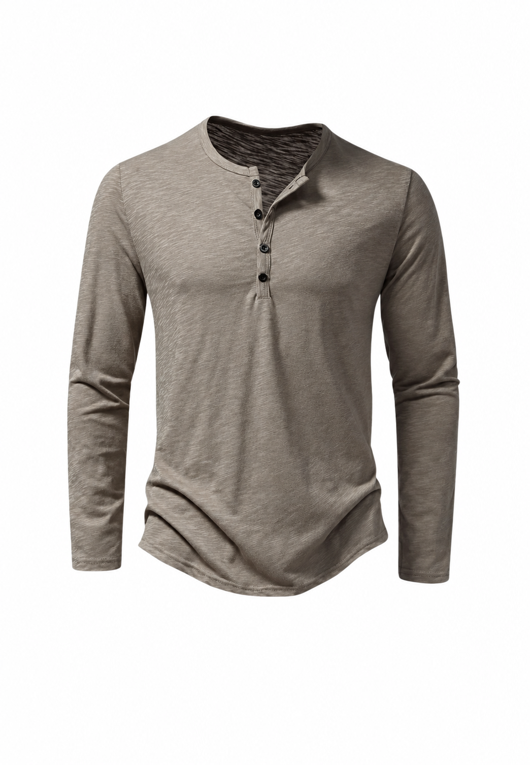 Camiseta hombre manga larga cuello panadero jaspeada botones textura - Bastian