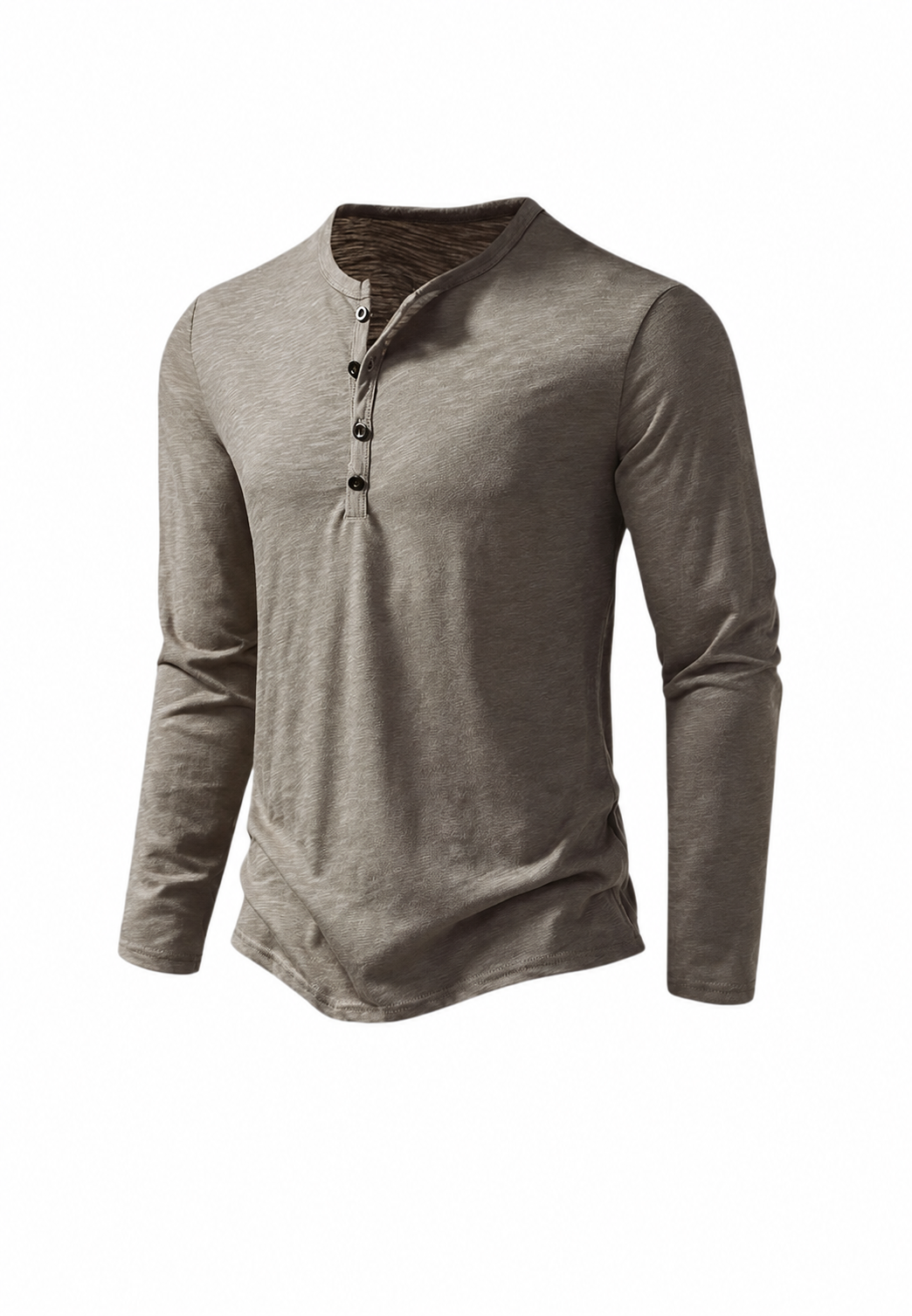 Camiseta hombre manga larga cuello panadero jaspeada botones textura - Bastian