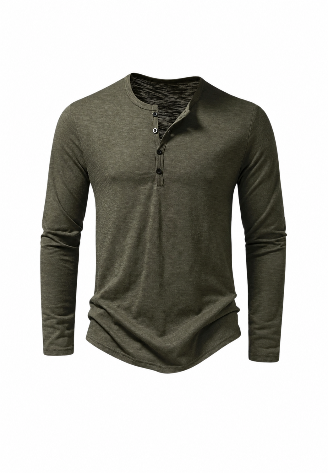 Camiseta hombre manga larga cuello panadero jaspeada botones textura - Bastian