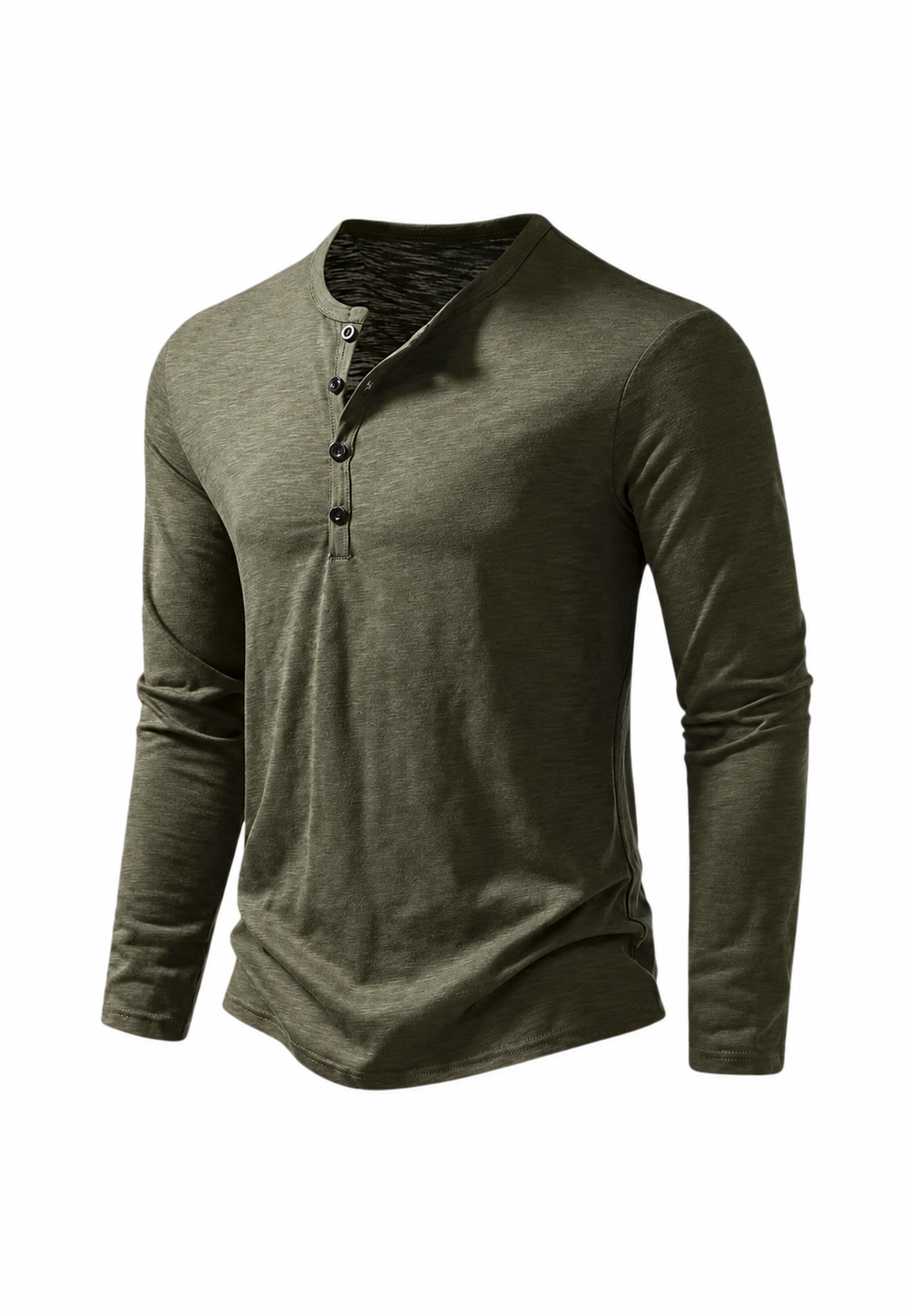 Camiseta hombre manga larga cuello panadero jaspeada botones textura - Bastian