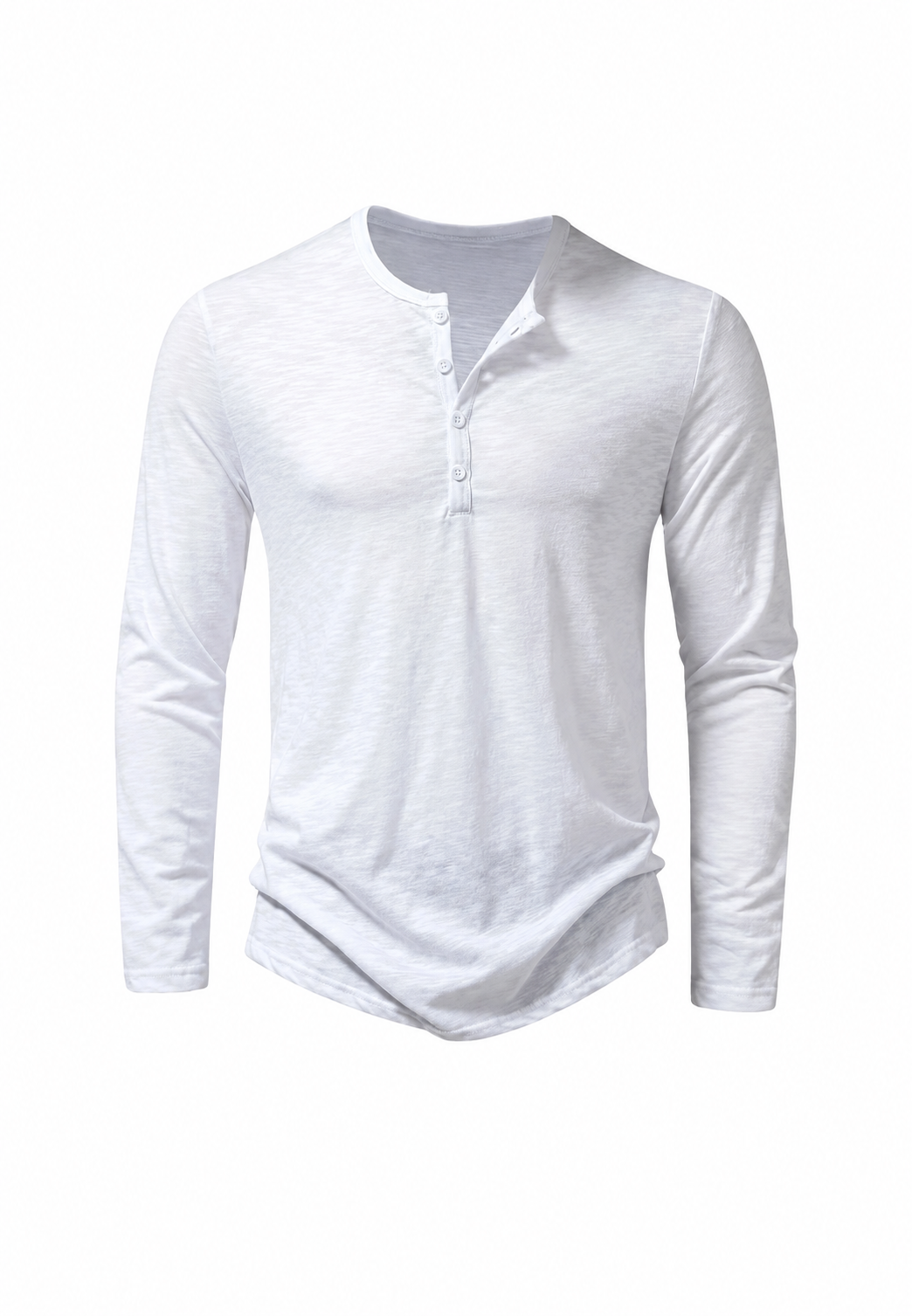 Camiseta hombre manga larga cuello panadero jaspeada botones textura - Bastian