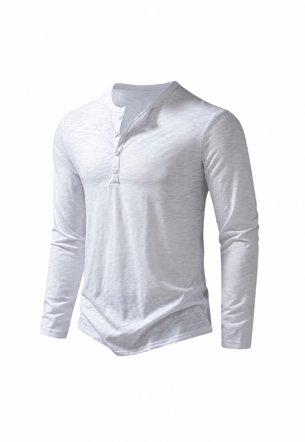Camiseta hombre manga larga cuello panadero jaspeada botones textura - Bastian