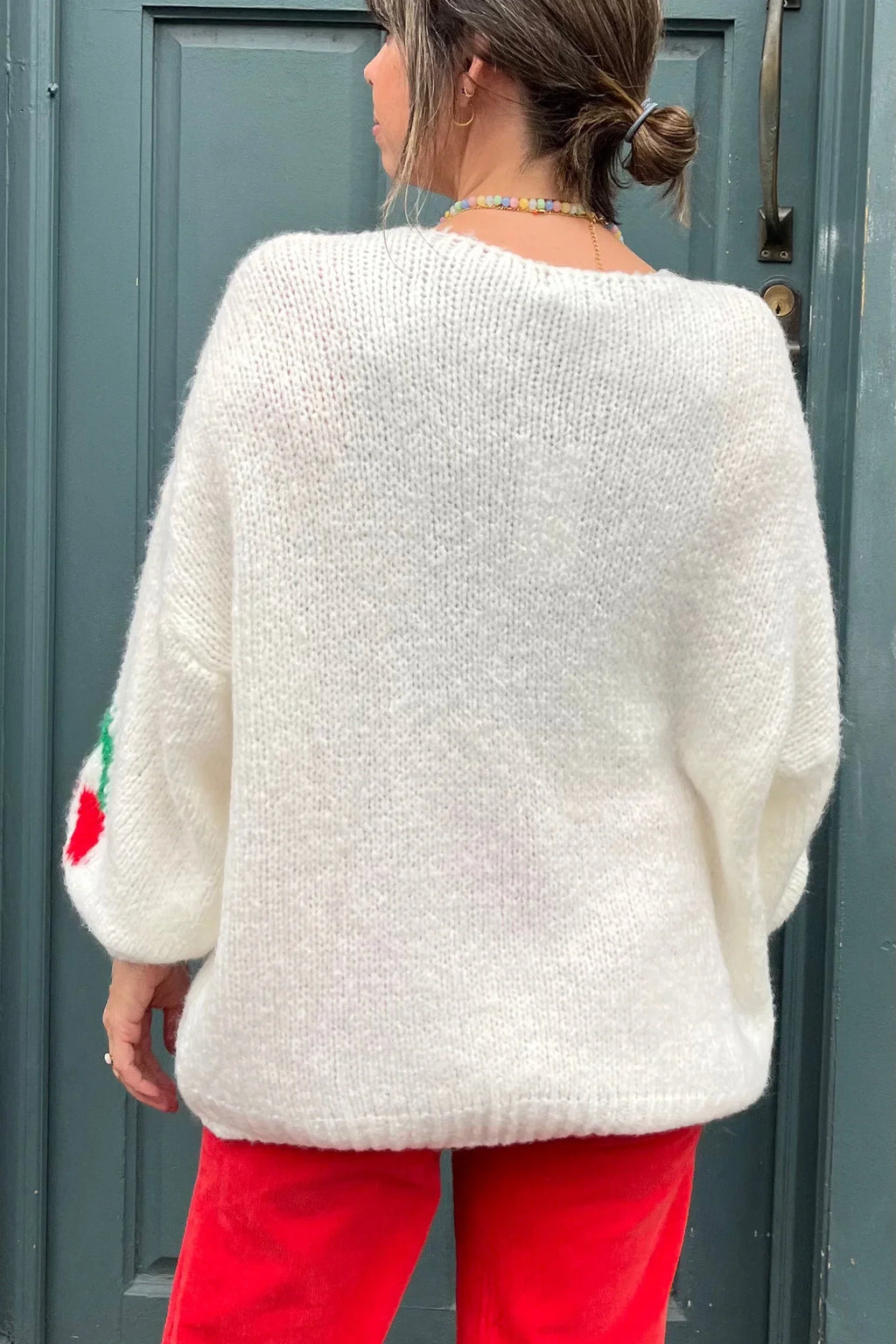 Cárdigan mujer mezcla mohair lazadas frontales cerezas holgado suave - Fenja