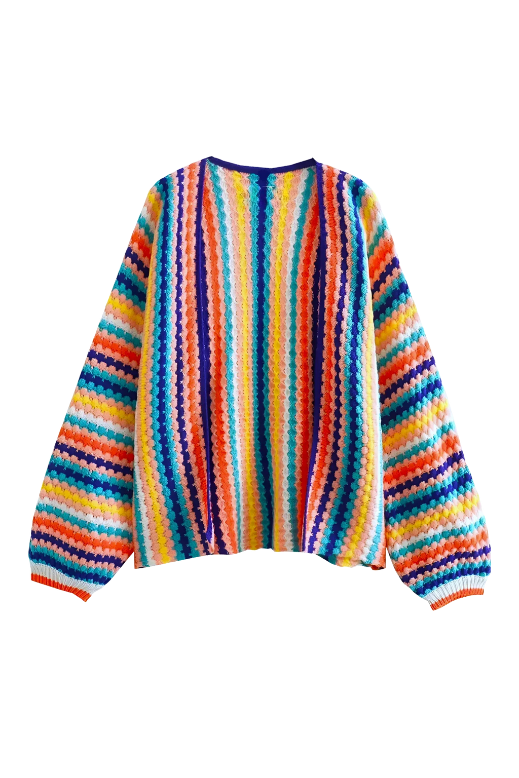Cárdigan oversize mujer crochet multicolor rayas abierto tejido artesanal - Lotte