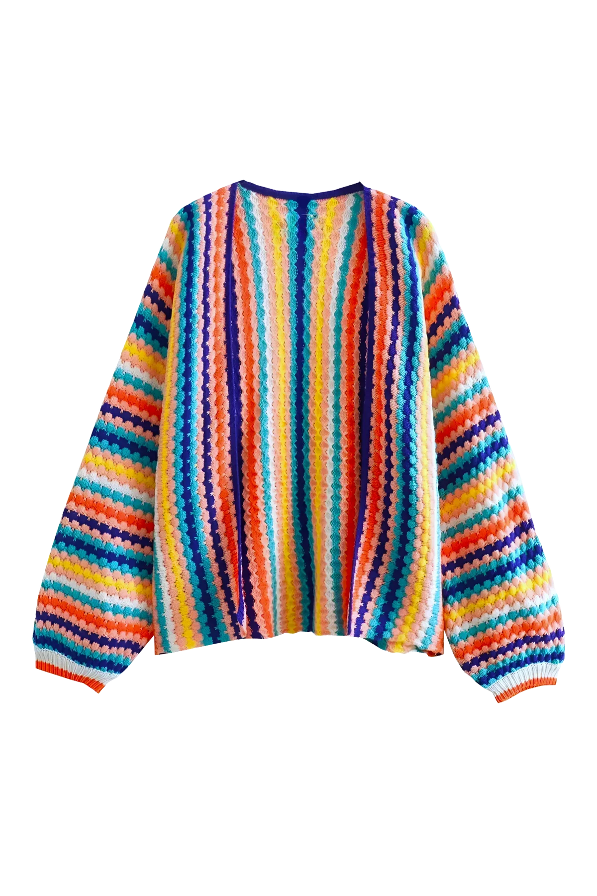 Cárdigan oversize mujer crochet multicolor rayas abierto tejido artesanal - Lotte
