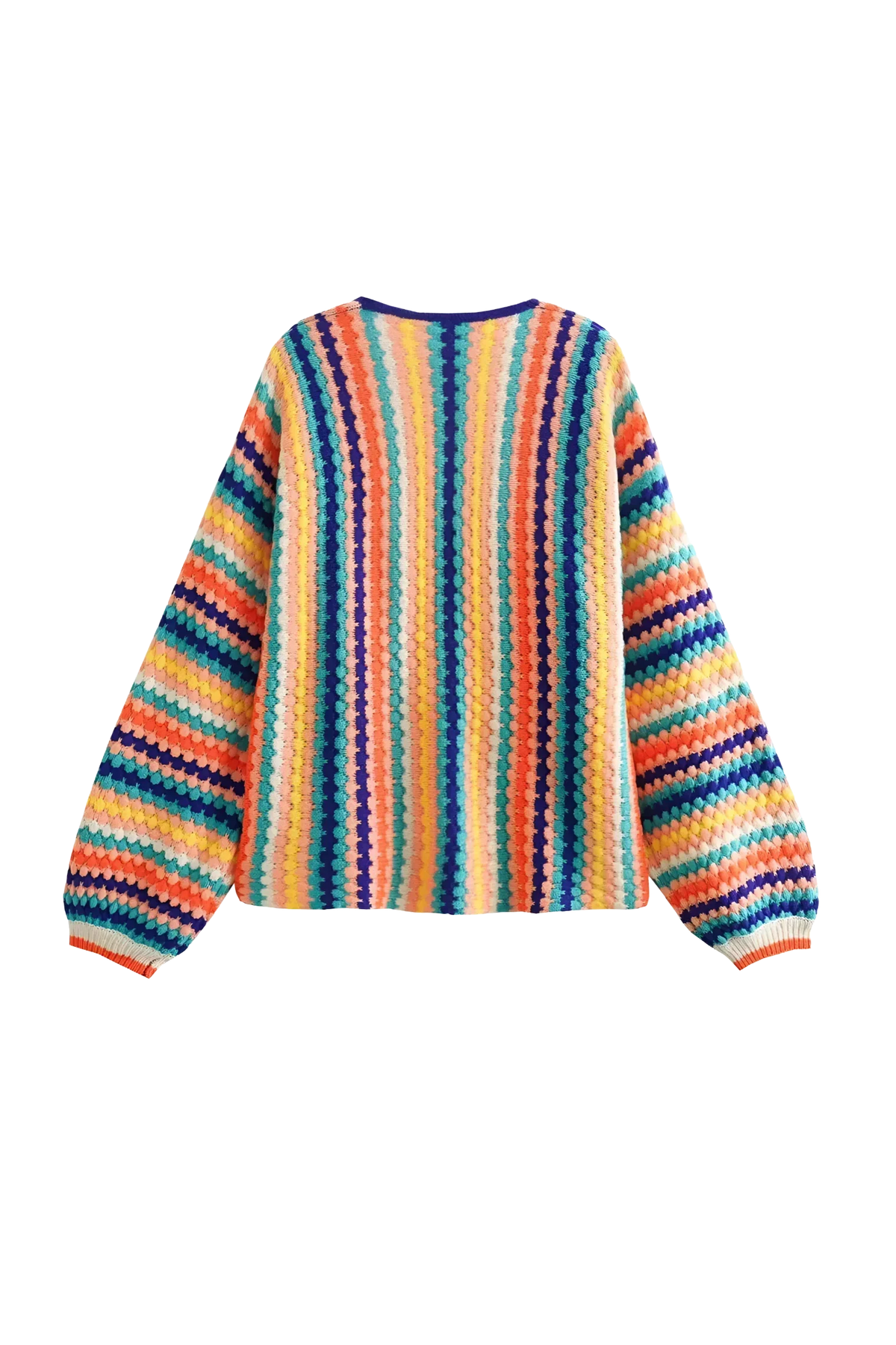 Cárdigan oversize mujer crochet multicolor rayas abierto tejido artesanal - Lotte