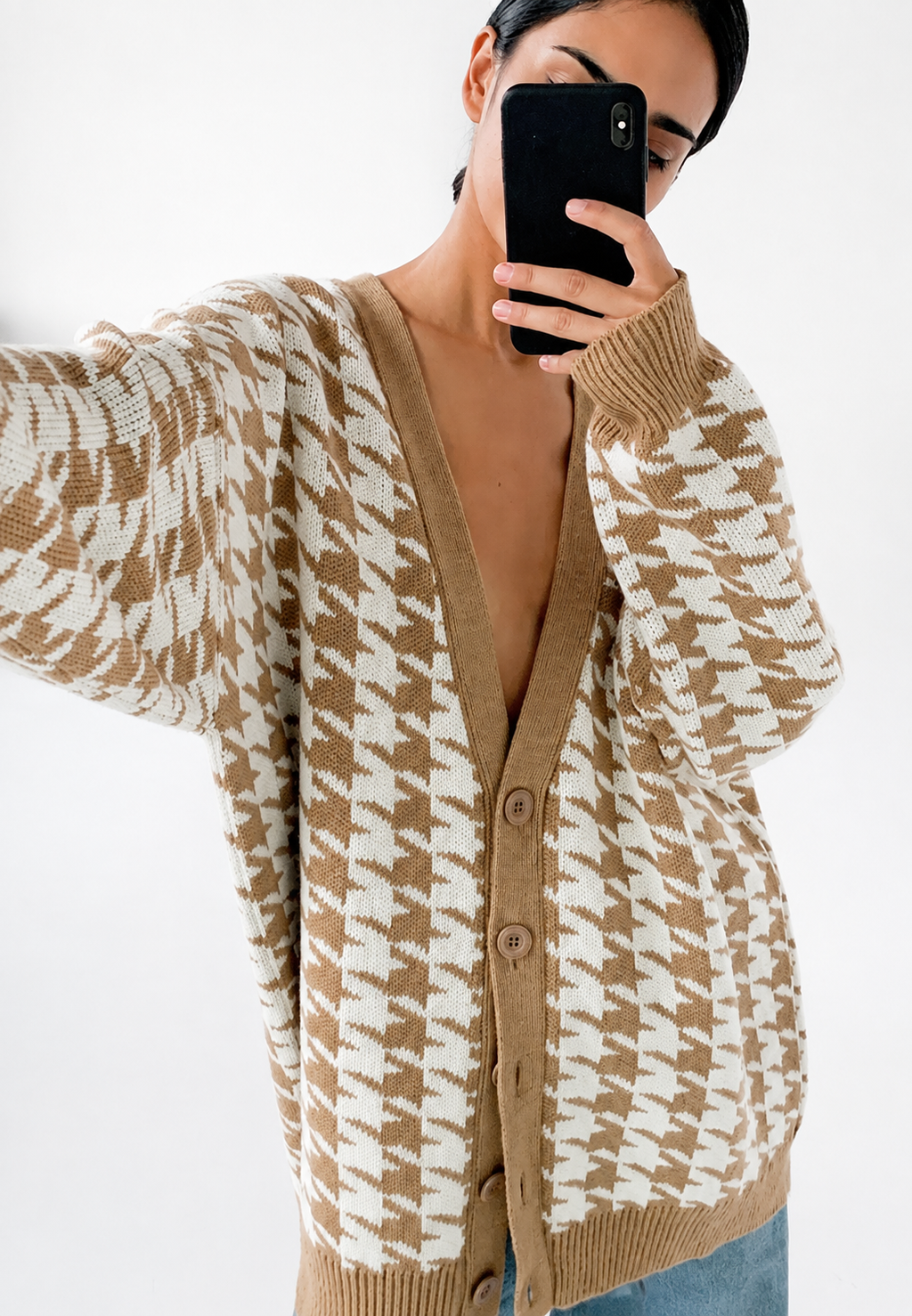 Cárdigan oversize mujer punto estampado escote pico botones vivos contraste - Elena