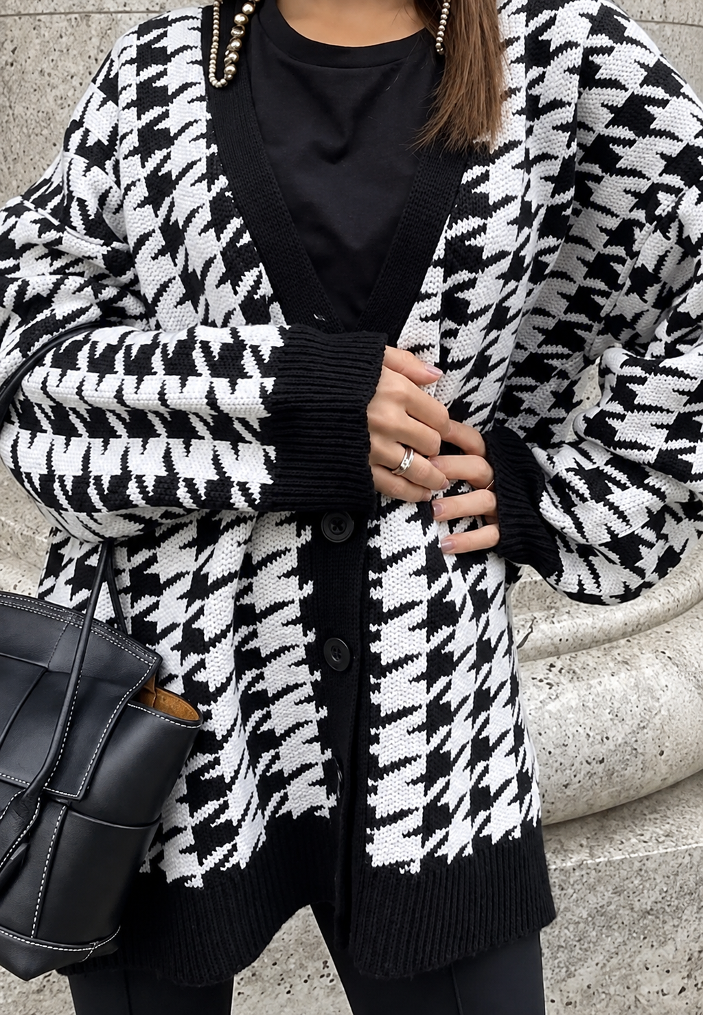 Cárdigan oversize mujer punto estampado escote pico botones vivos contraste - Elena