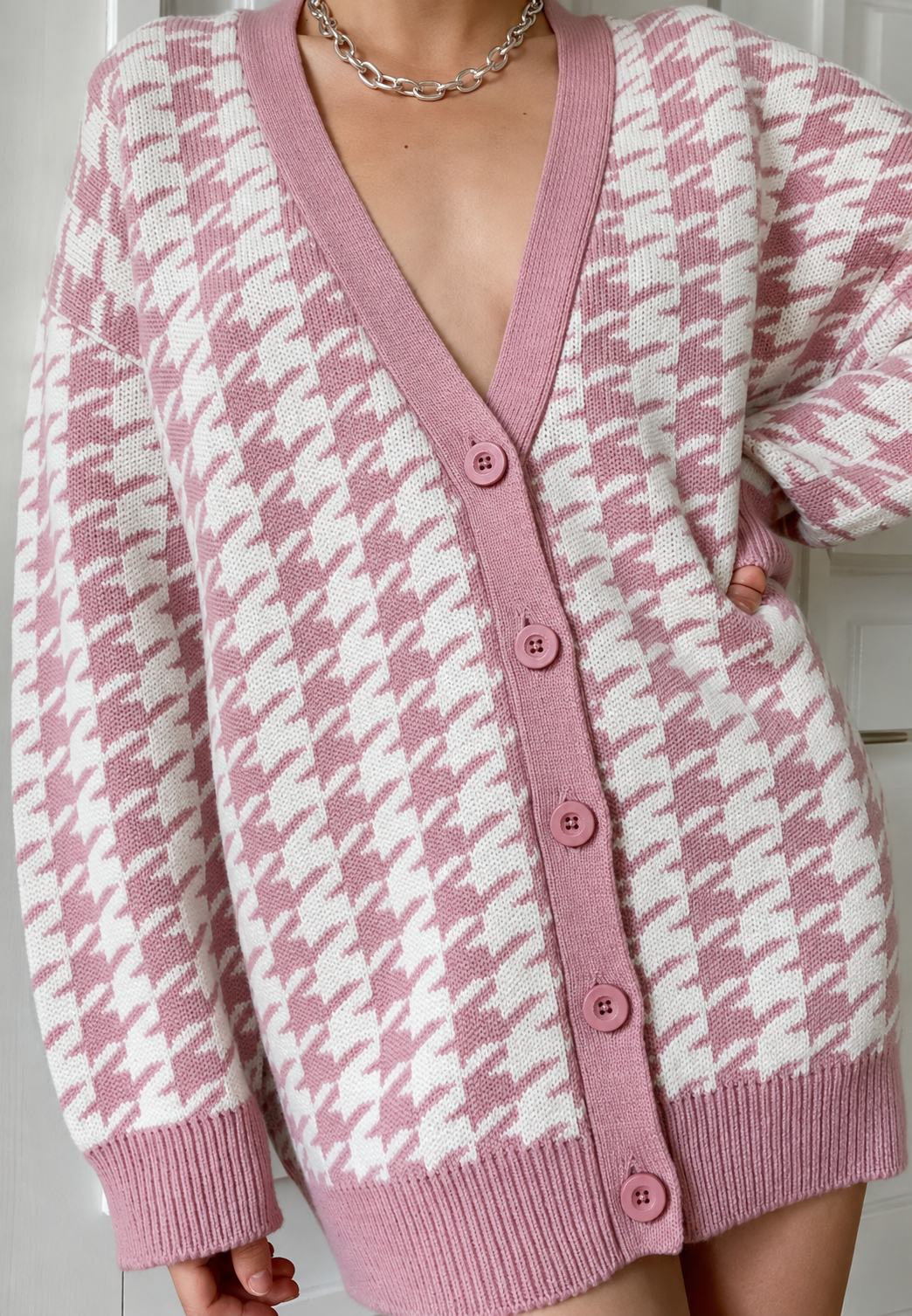Cárdigan oversize mujer punto estampado escote pico botones vivos contraste - Elena