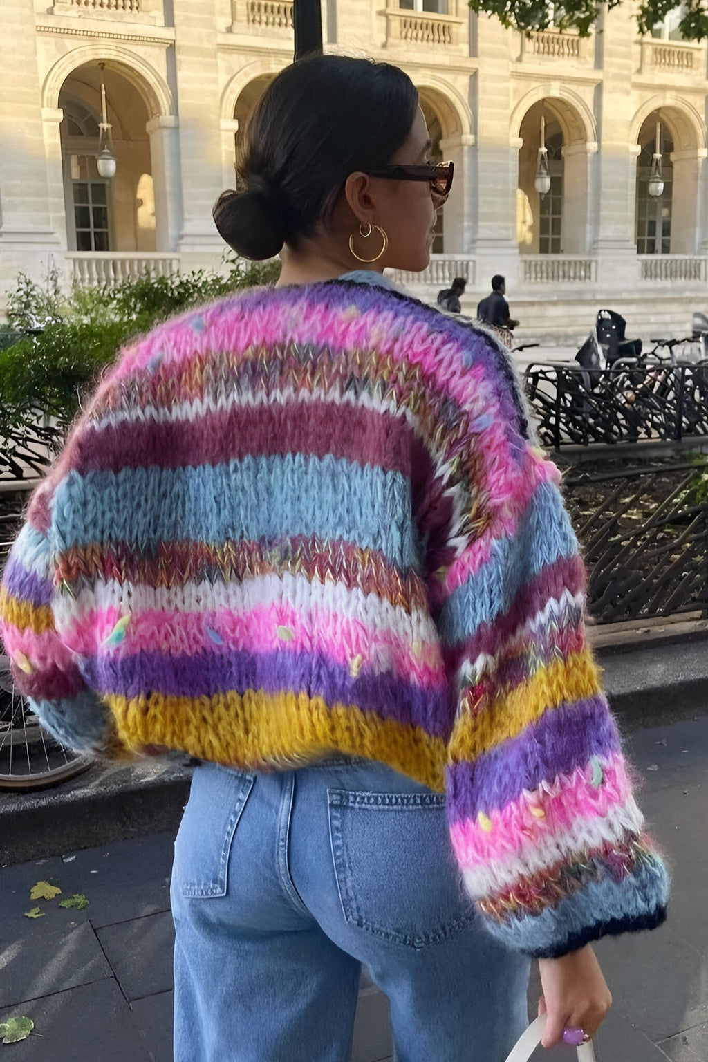 Cárdigan oversize mujer punto grueso rayas multicolor abierto motivos geométricos - Tifanny