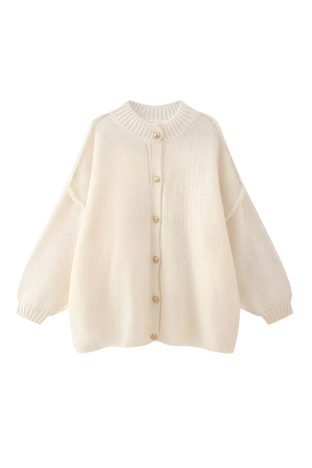Cárdigan oversize mujer punto grueso cuello alto botones metálicos cálido - Koranna