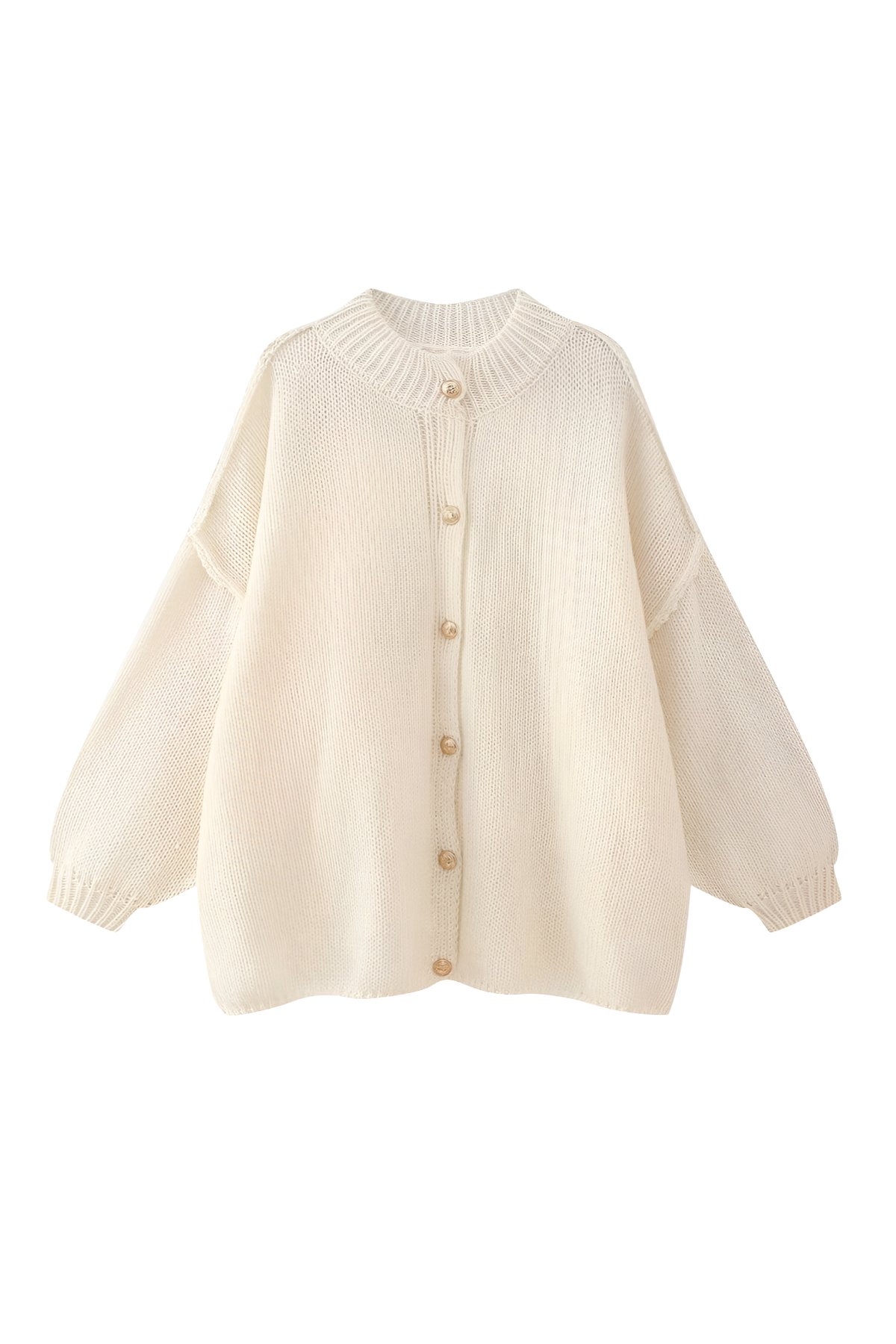 Cárdigan oversize mujer punto grueso cuello alto botones metálicos cálido - Koranna
