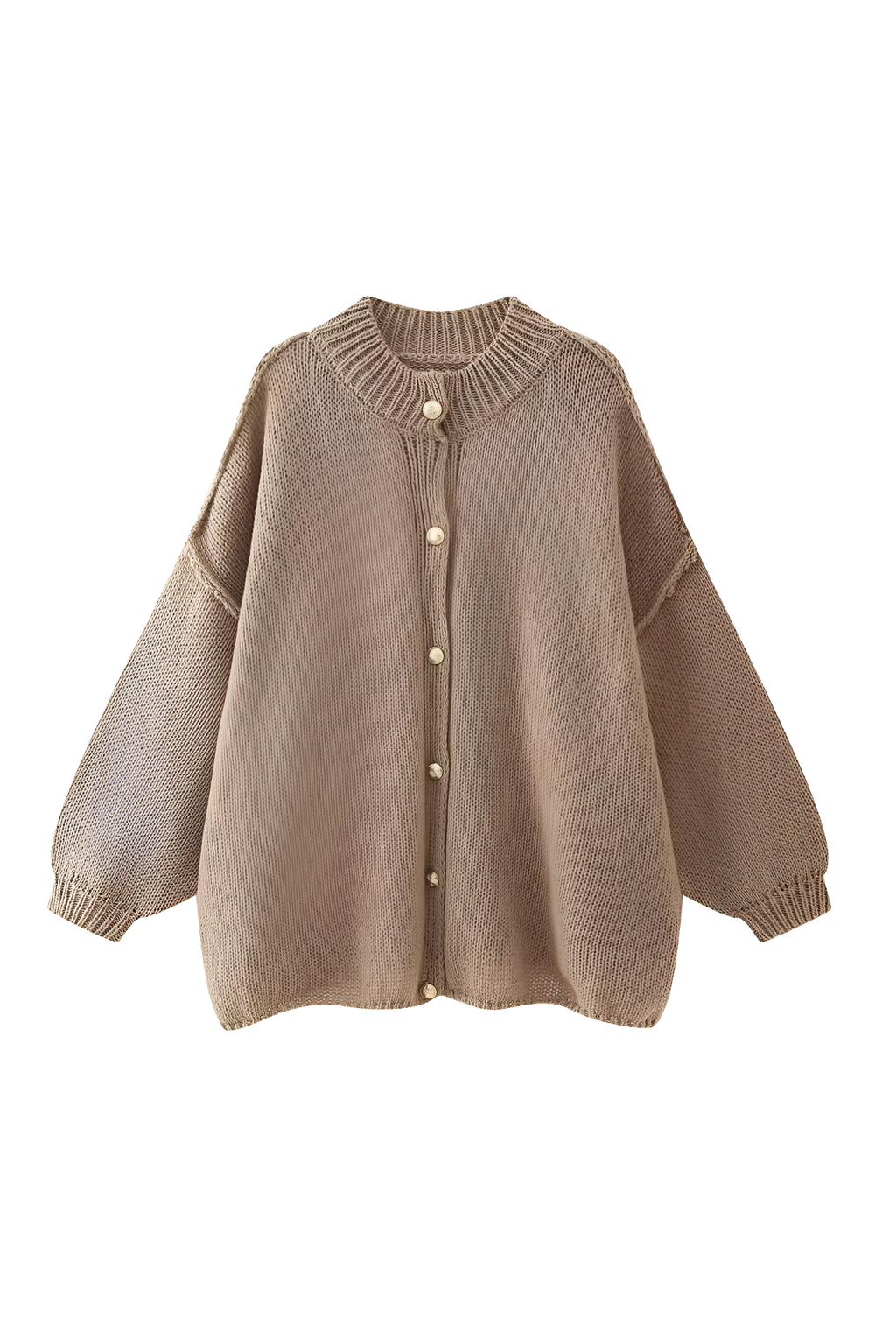 Cárdigan oversize mujer punto grueso cuello alto botones metálicos cálido - Koranna