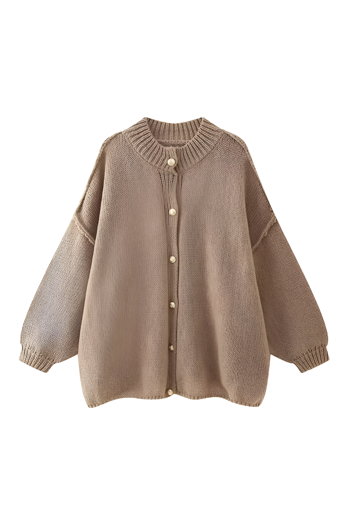 Cárdigan oversize mujer punto grueso cuello alto botones metálicos cálido - Koranna