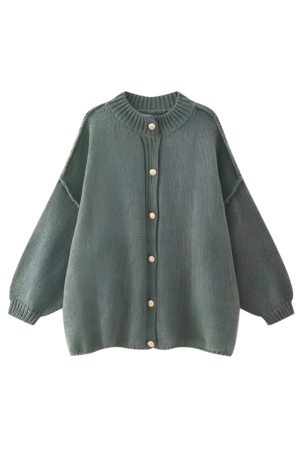 Cárdigan oversize mujer punto grueso cuello alto botones metálicos cálido - Koranna