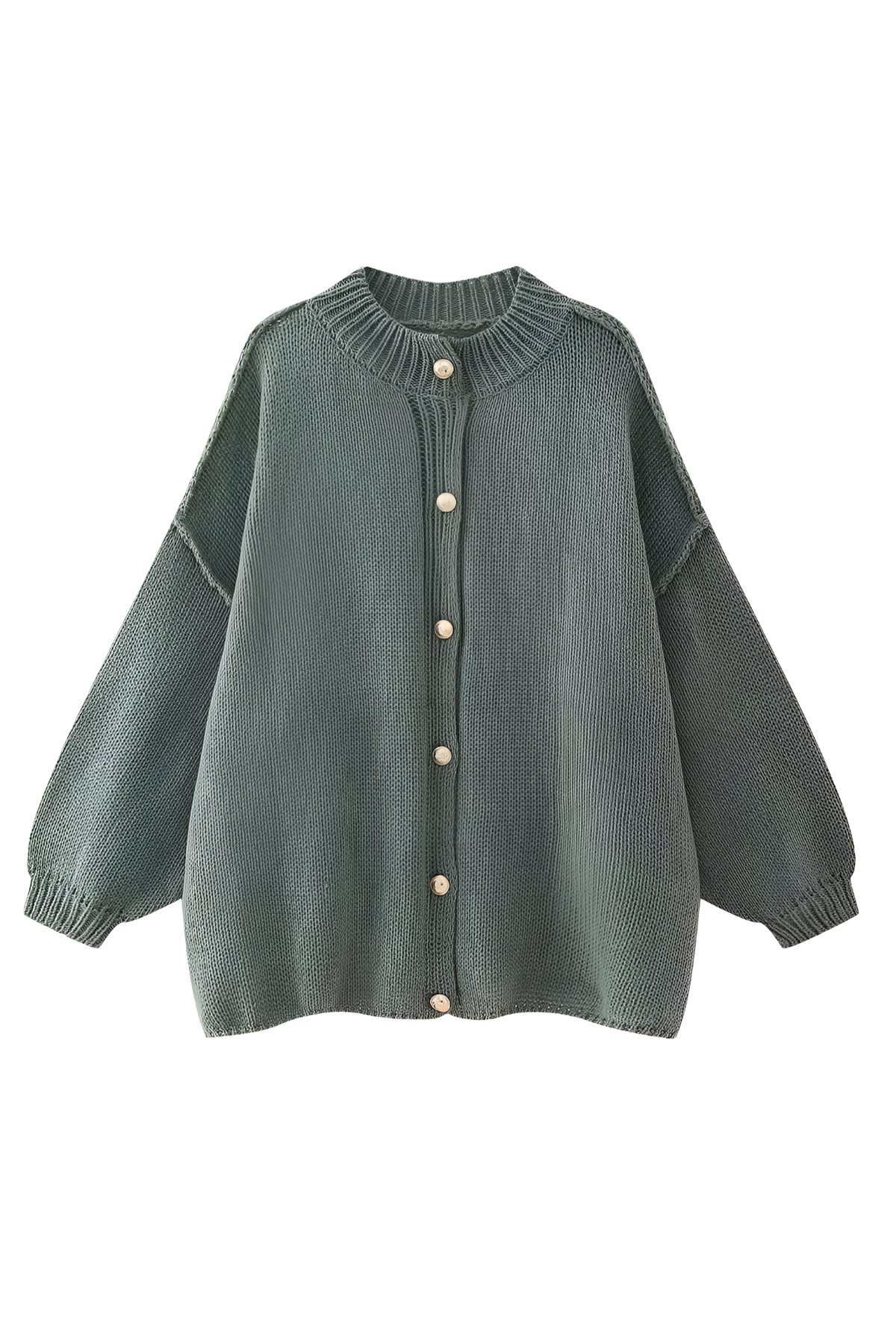 Cárdigan oversize mujer punto grueso cuello alto botones metálicos cálido - Koranna
