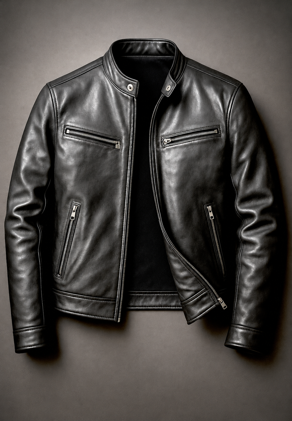 Cazadora biker hombre efecto piel cuello mao cuatro bolsillos cremallera corta - Kaelor