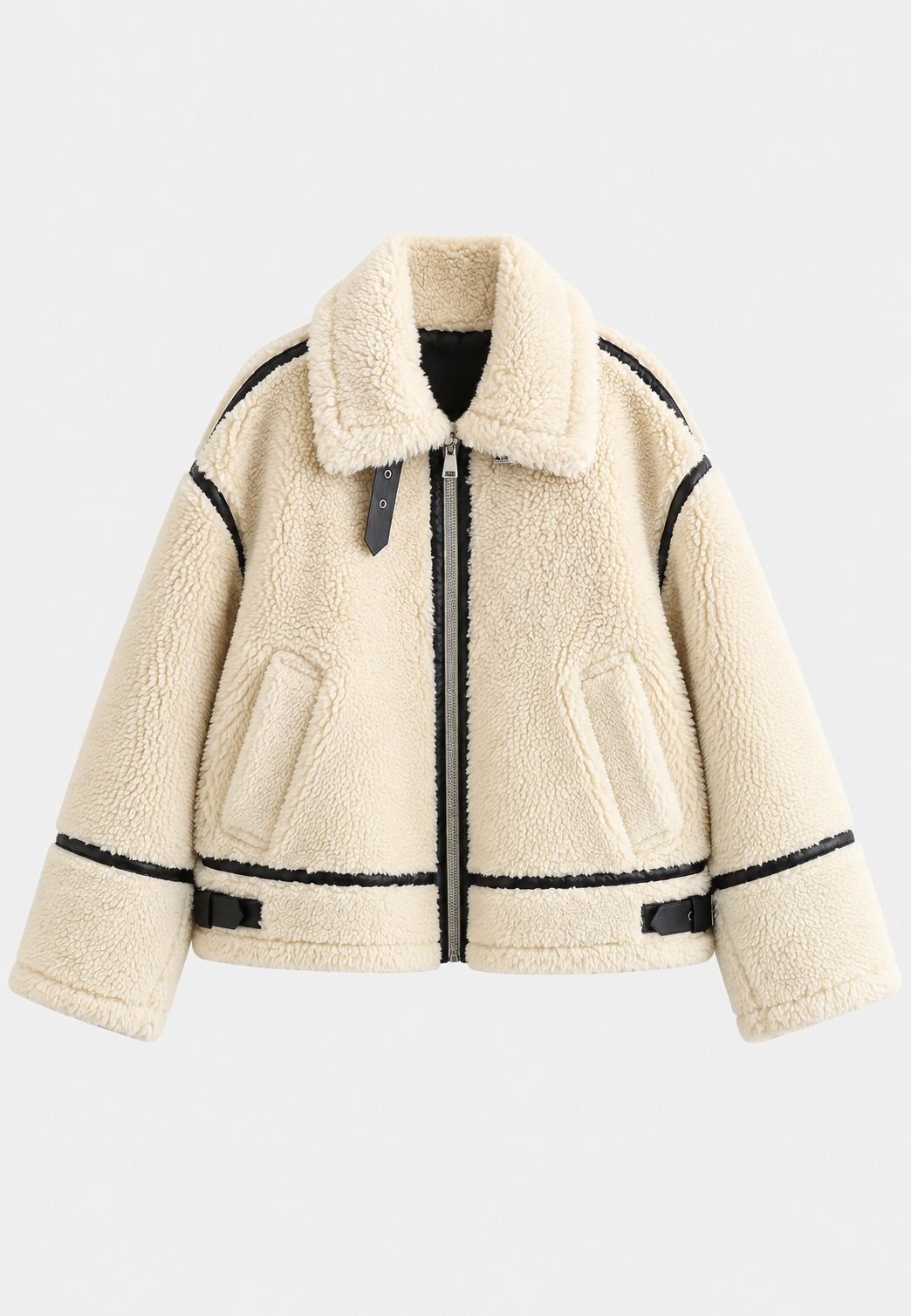 Cazadora borreguito mujer cremallera ribetes contraste estilo biker otoño - Ottilie