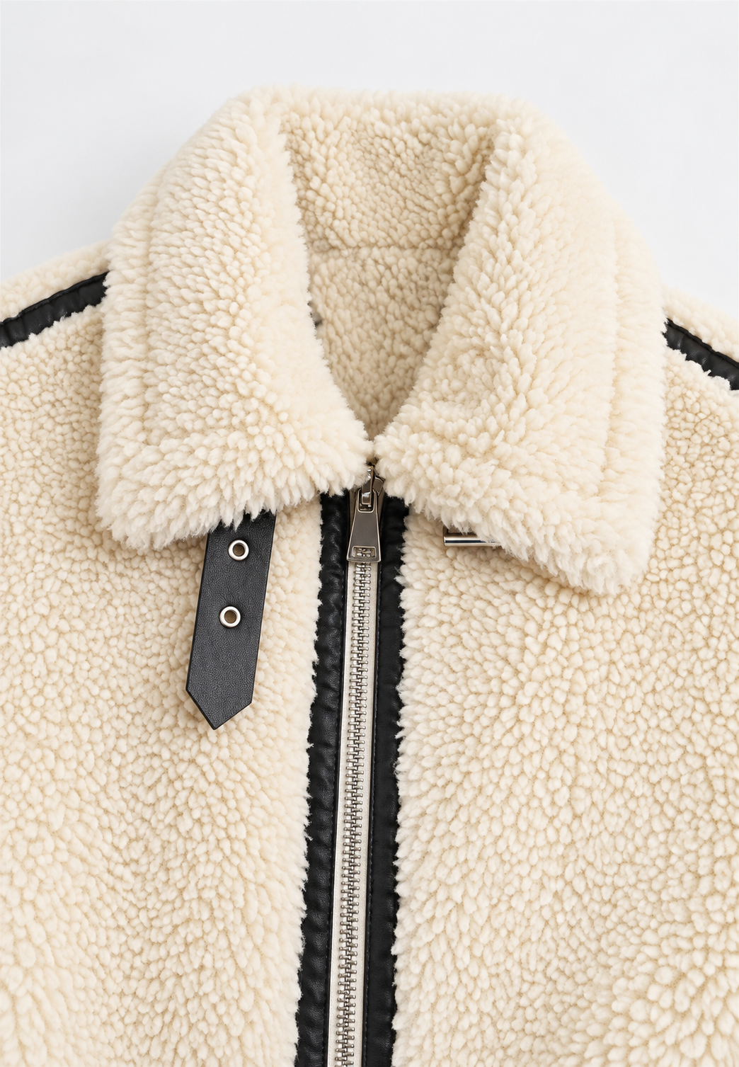 Cazadora borreguito mujer cremallera ribetes contraste estilo biker otoño - Ottilie