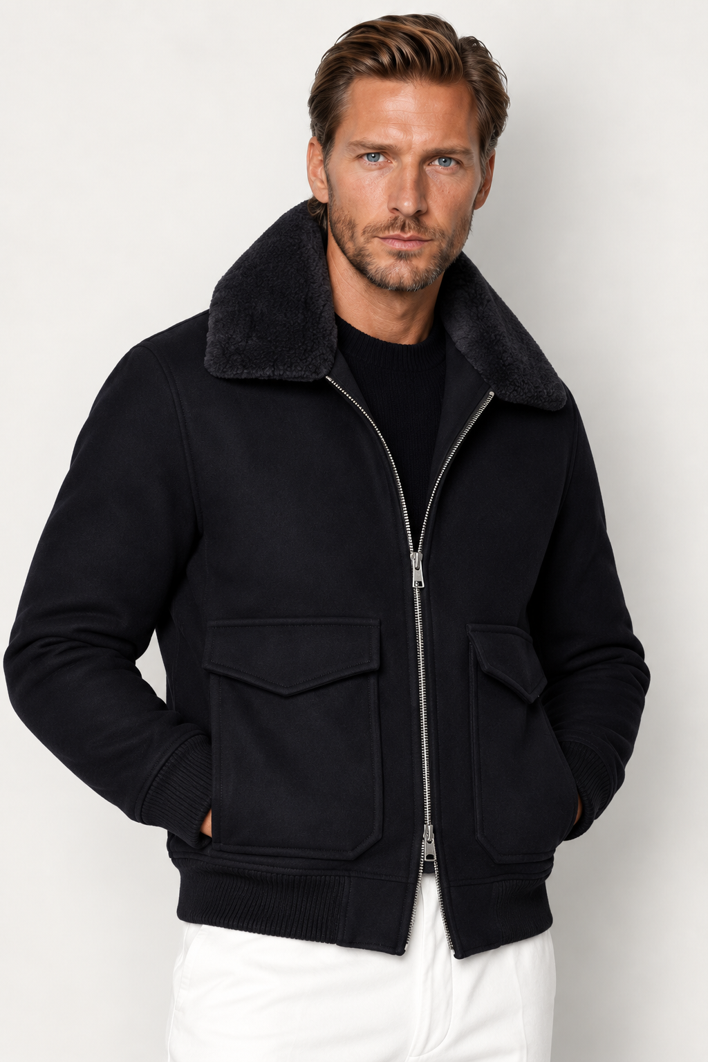 Cazadora bomber hombre cuello efecto borreguito cremallera corta cálida invierno - Cédric