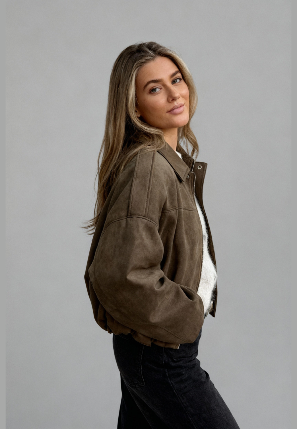 Cazadora bomber mujer efecto ante cuello camisero amplia alternativa americana - Ottilie