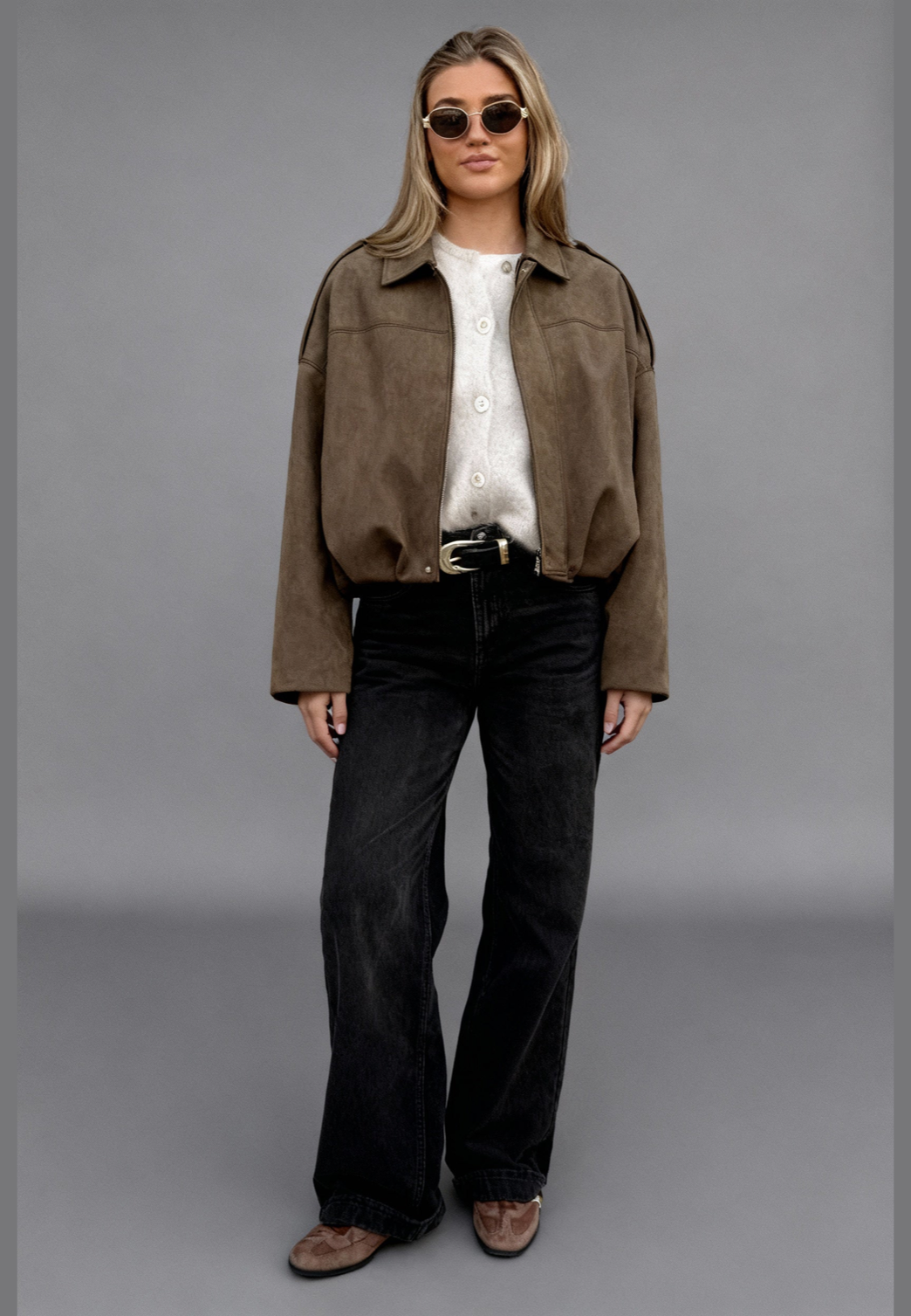 Cazadora bomber mujer efecto ante cuello camisero amplia alternativa americana - Ottilie