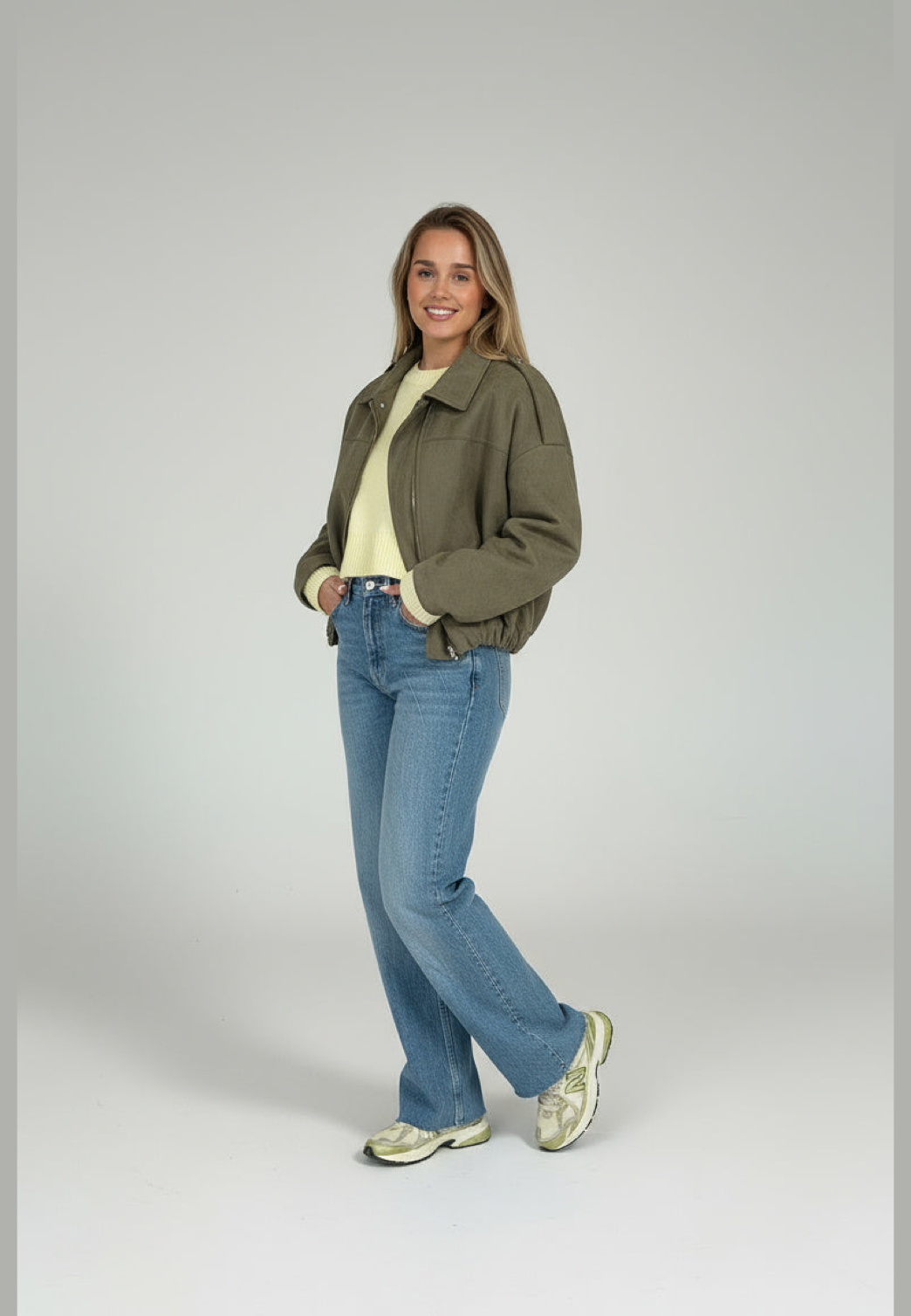 Cazadora bomber mujer efecto ante cuello camisero amplia alternativa americana - Ottilie