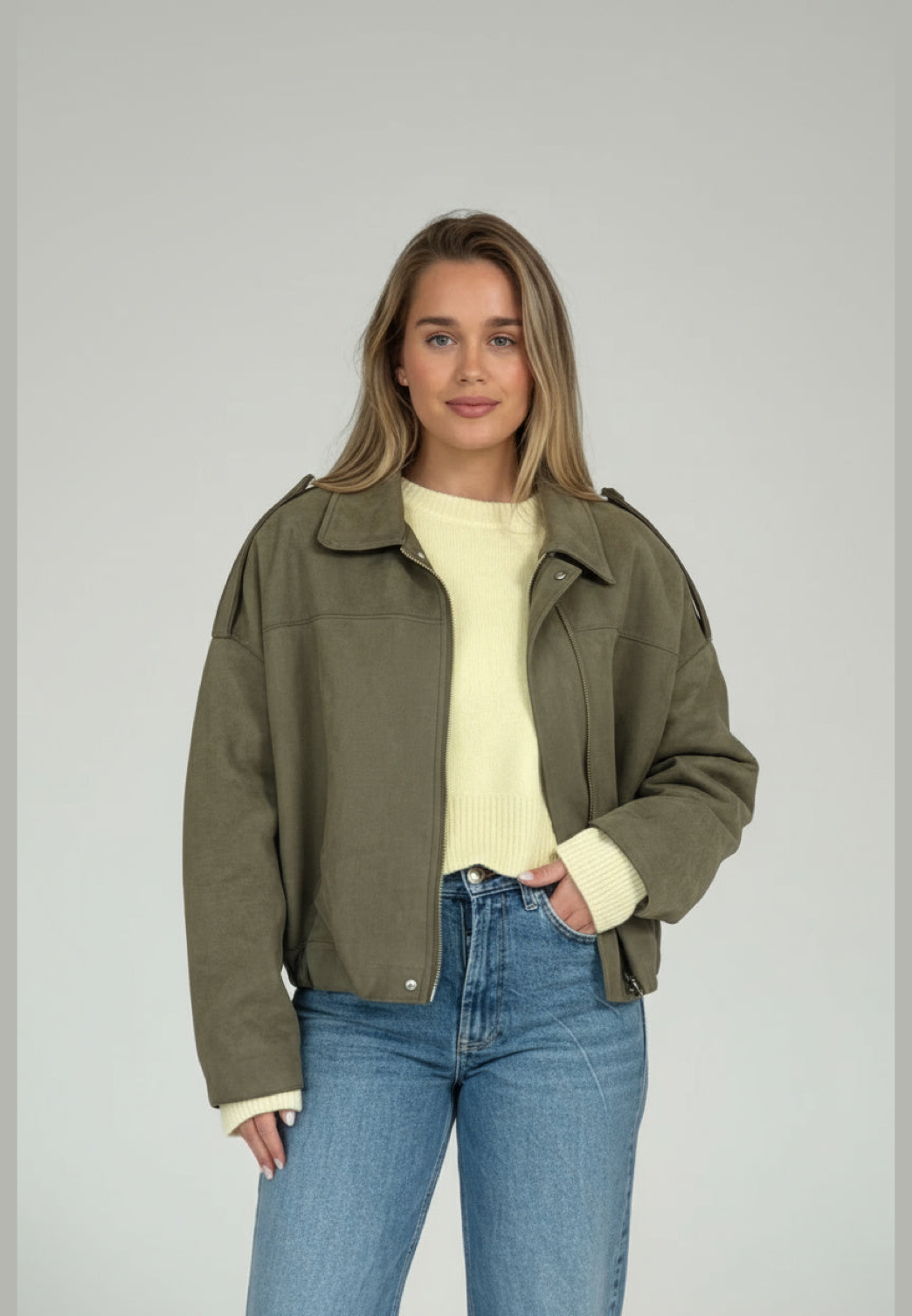 Cazadora bomber mujer efecto ante cuello camisero amplia alternativa americana - Ottilie