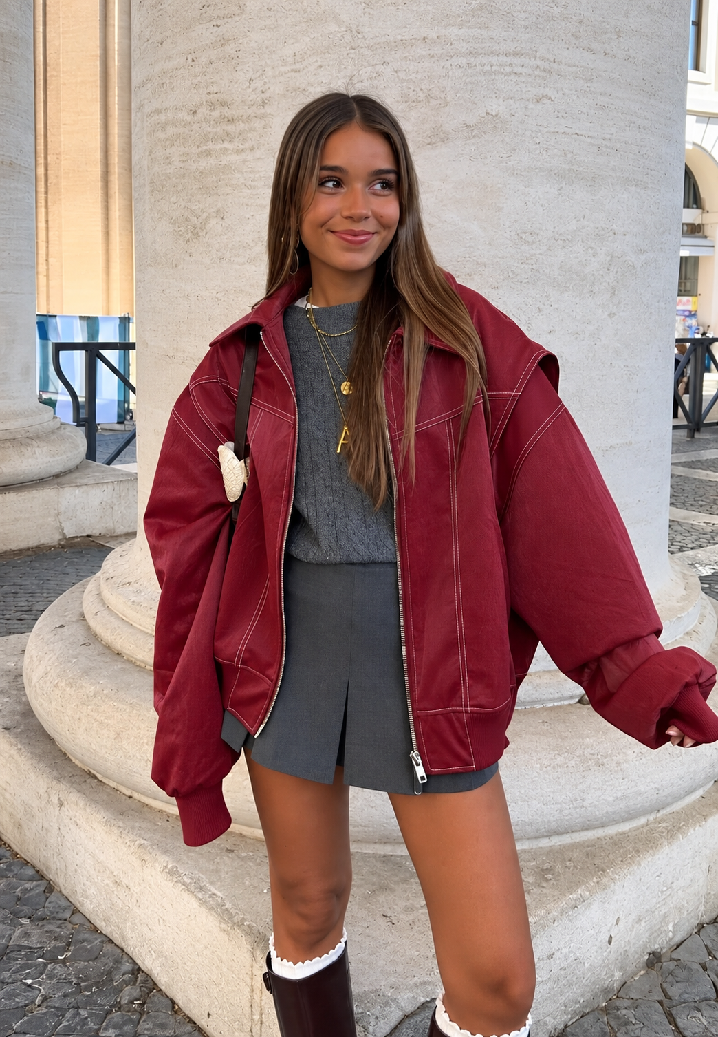 Cazadora bomber mujer oversize cremallera cuello camisero diaria otoño - Norelle