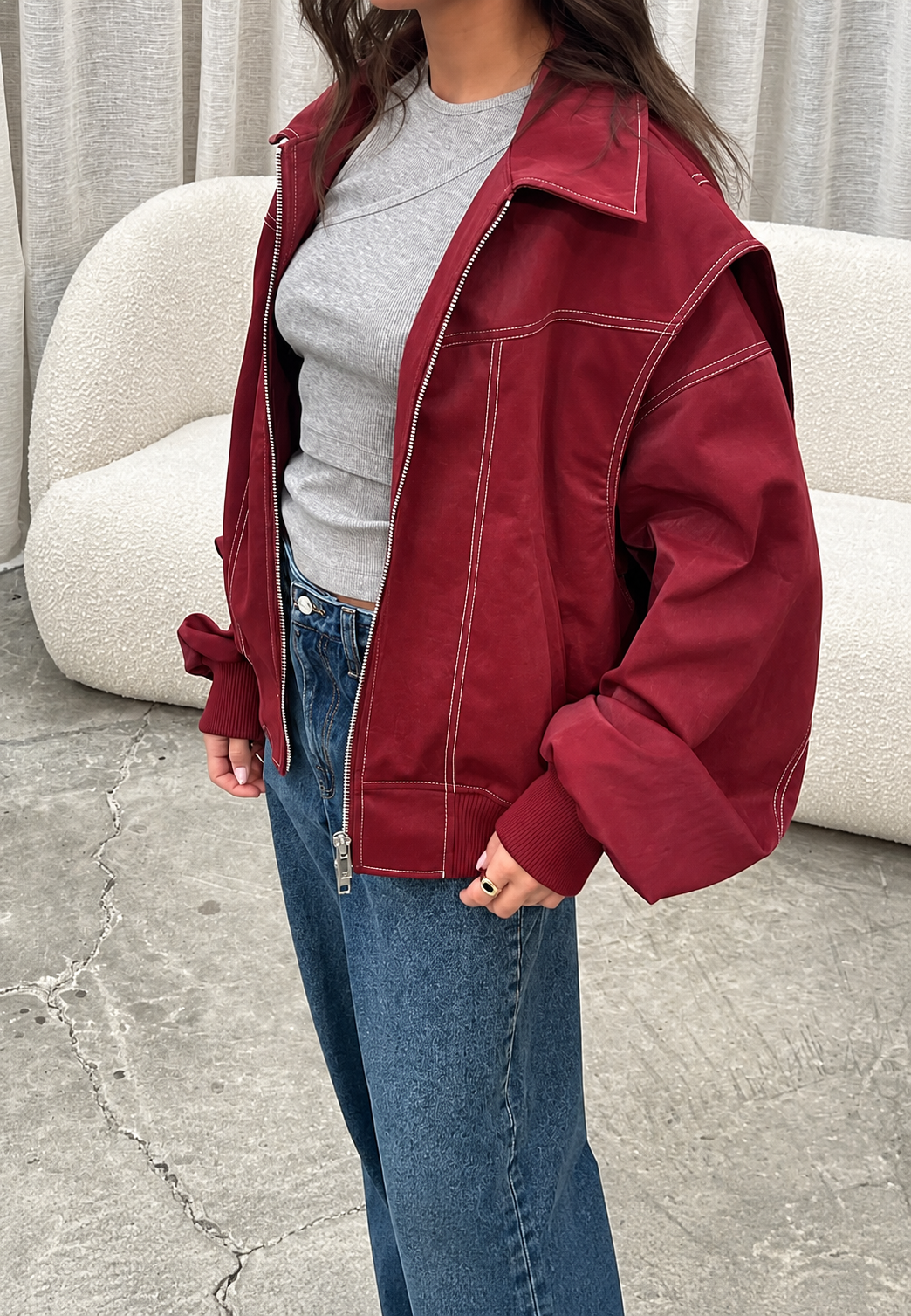 Cazadora bomber mujer oversize cremallera cuello camisero diaria otoño - Norelle