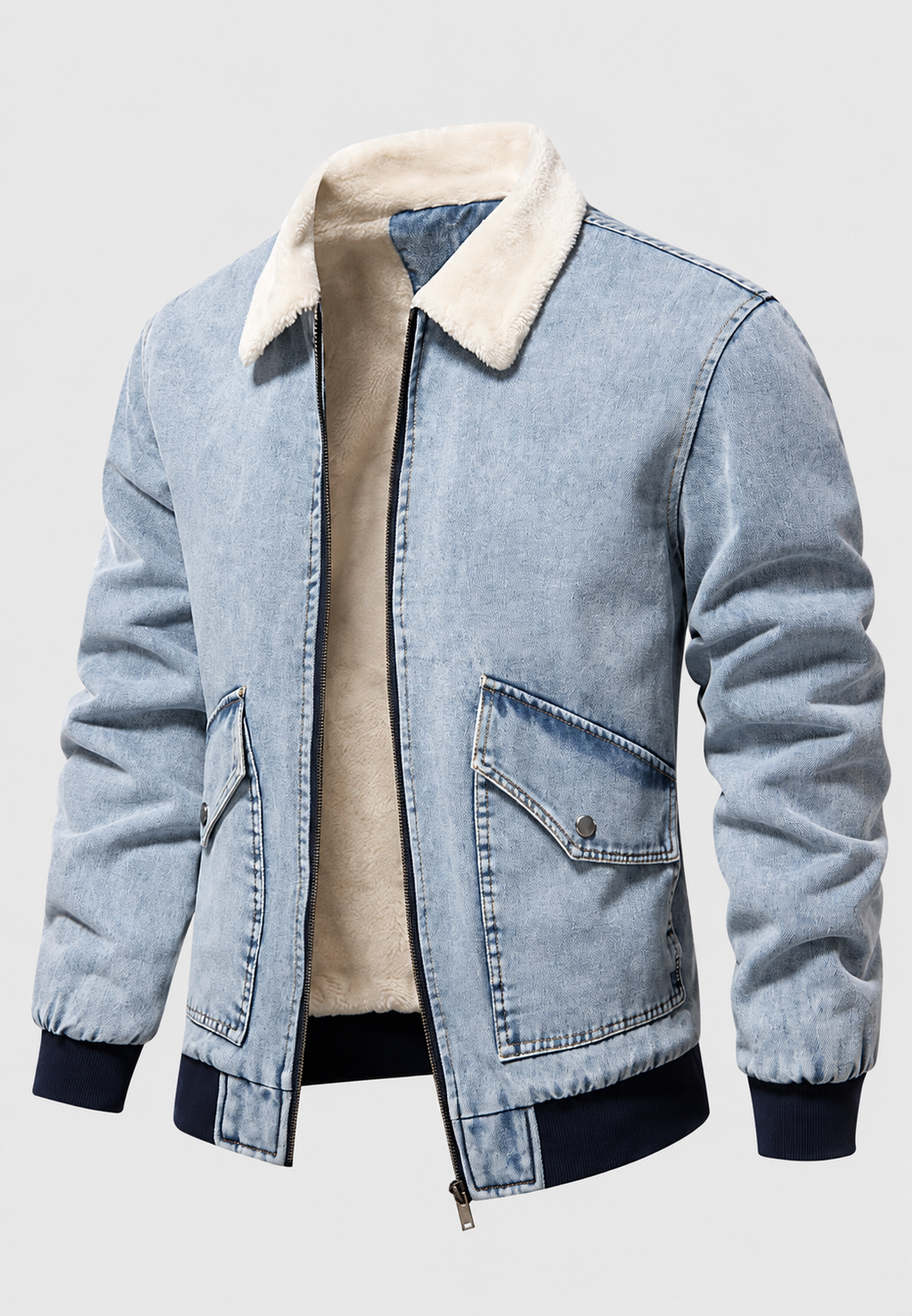 Cazadora bomber vaquera hombre interior borreguito cremallera efecto lavado cálida - Tobias