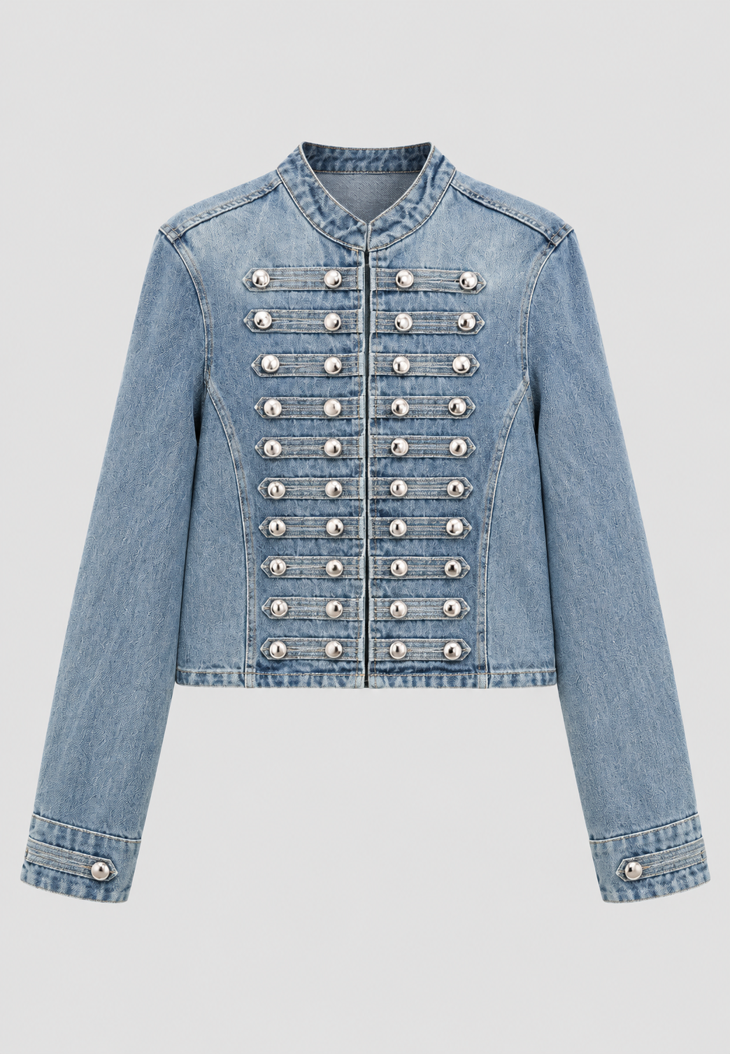 Cazadora denim mujer corta cuello mao botones metálicos vaquera tiro alto - Apolline
