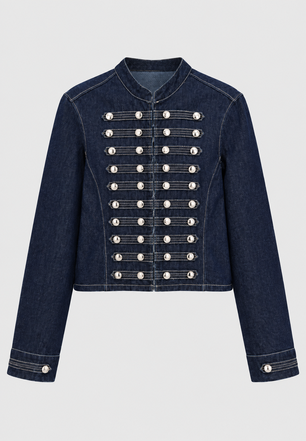 Cazadora denim mujer corta cuello mao botones metálicos vaquera tiro alto - Apolline