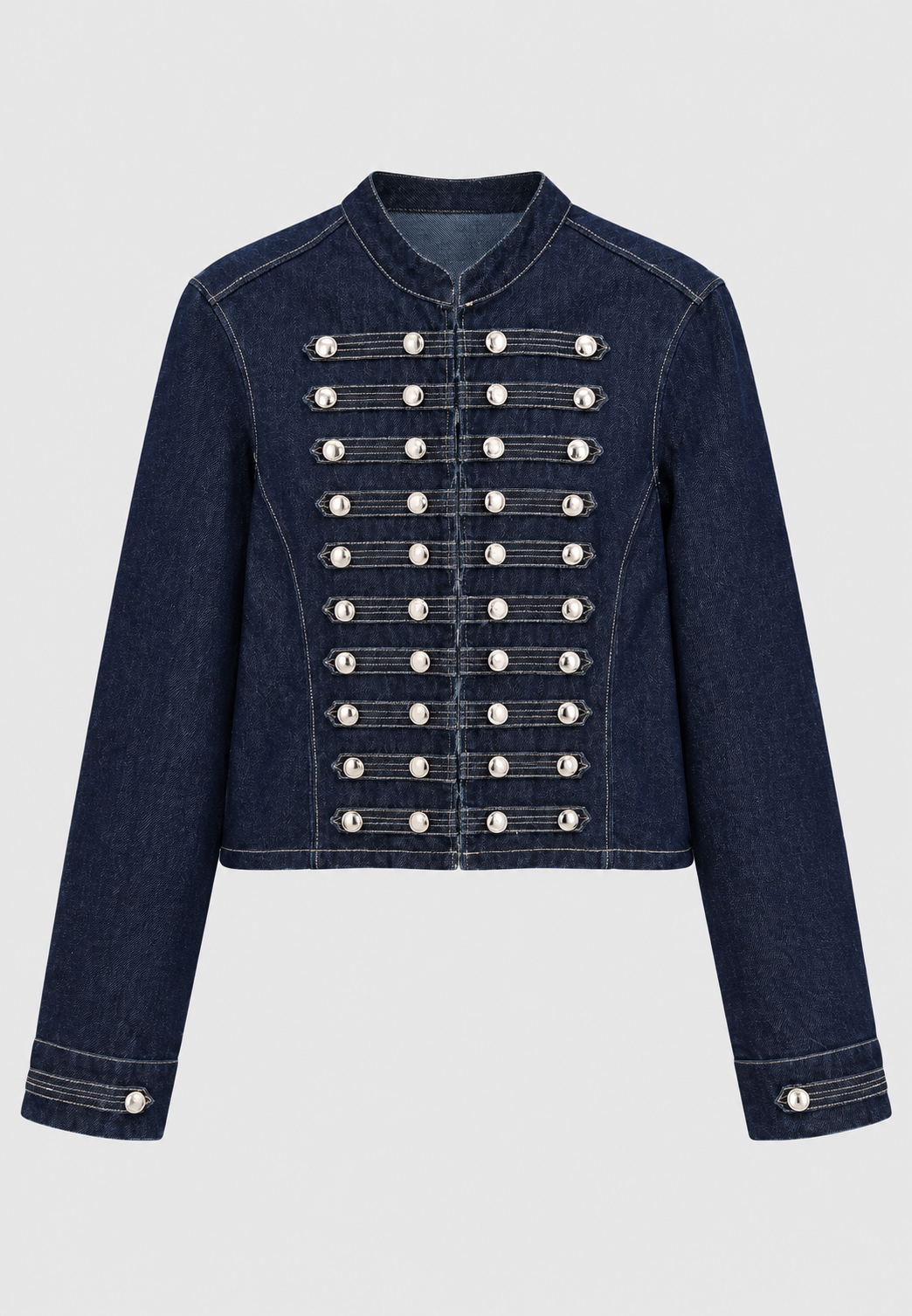 Cazadora denim mujer corta cuello mao botones metálicos vaquera tiro alto - Apolline