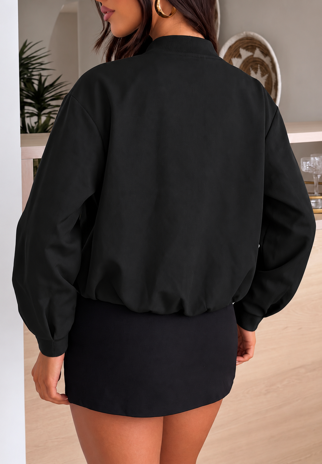 Cazadora bomber mujer corta oversize cremallera mangas amplias desenfadada - Ariadna