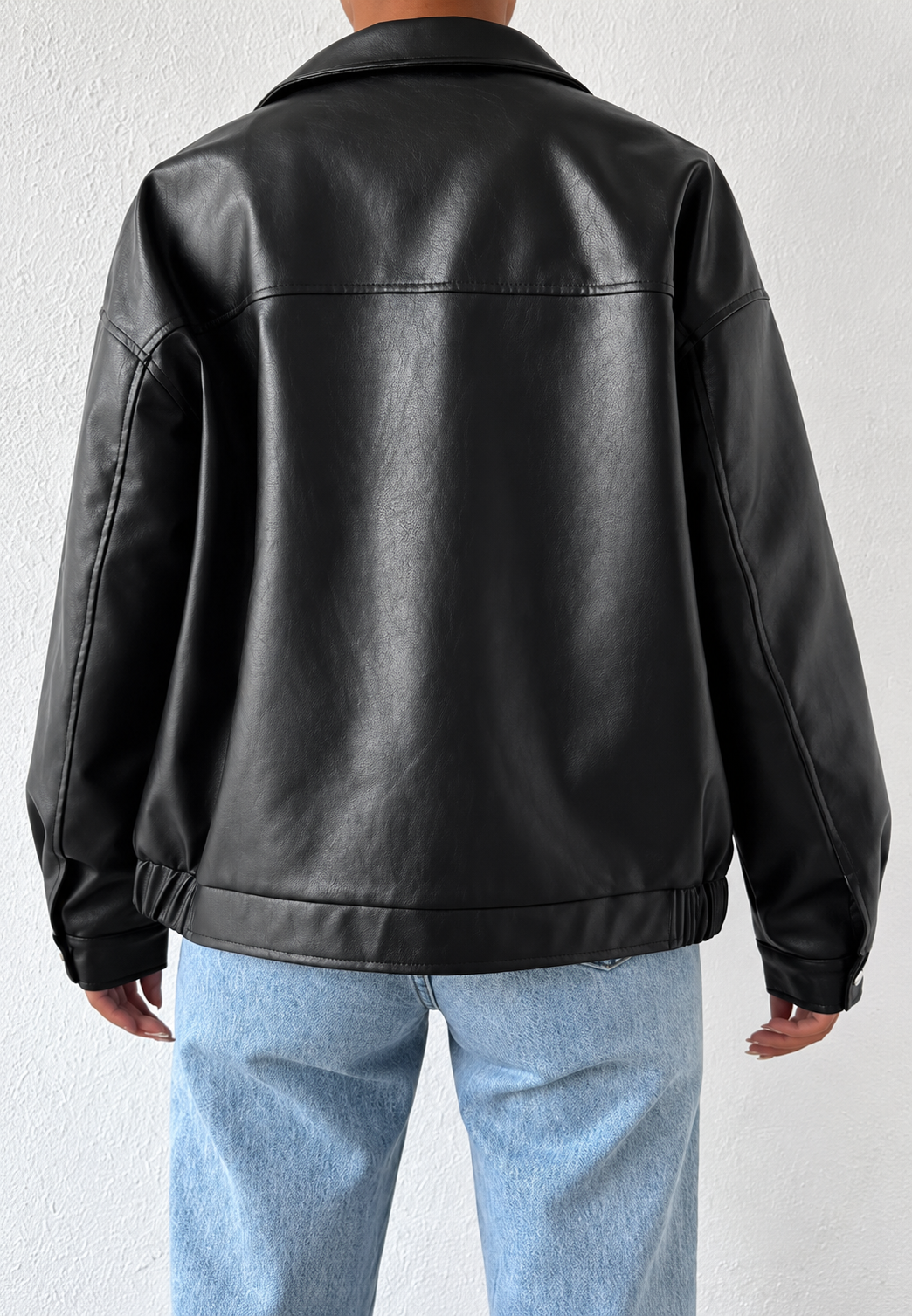 Cazadora mujer efecto piel cremallera cuello camisero corte amplio otoño - Aroa