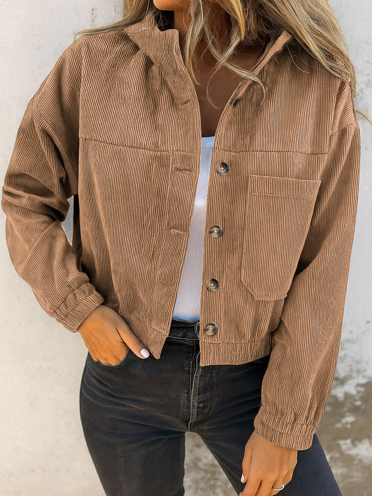 Cazadora pana mujer corta cuello camisero bolsillo parche casual otoño - Anouk