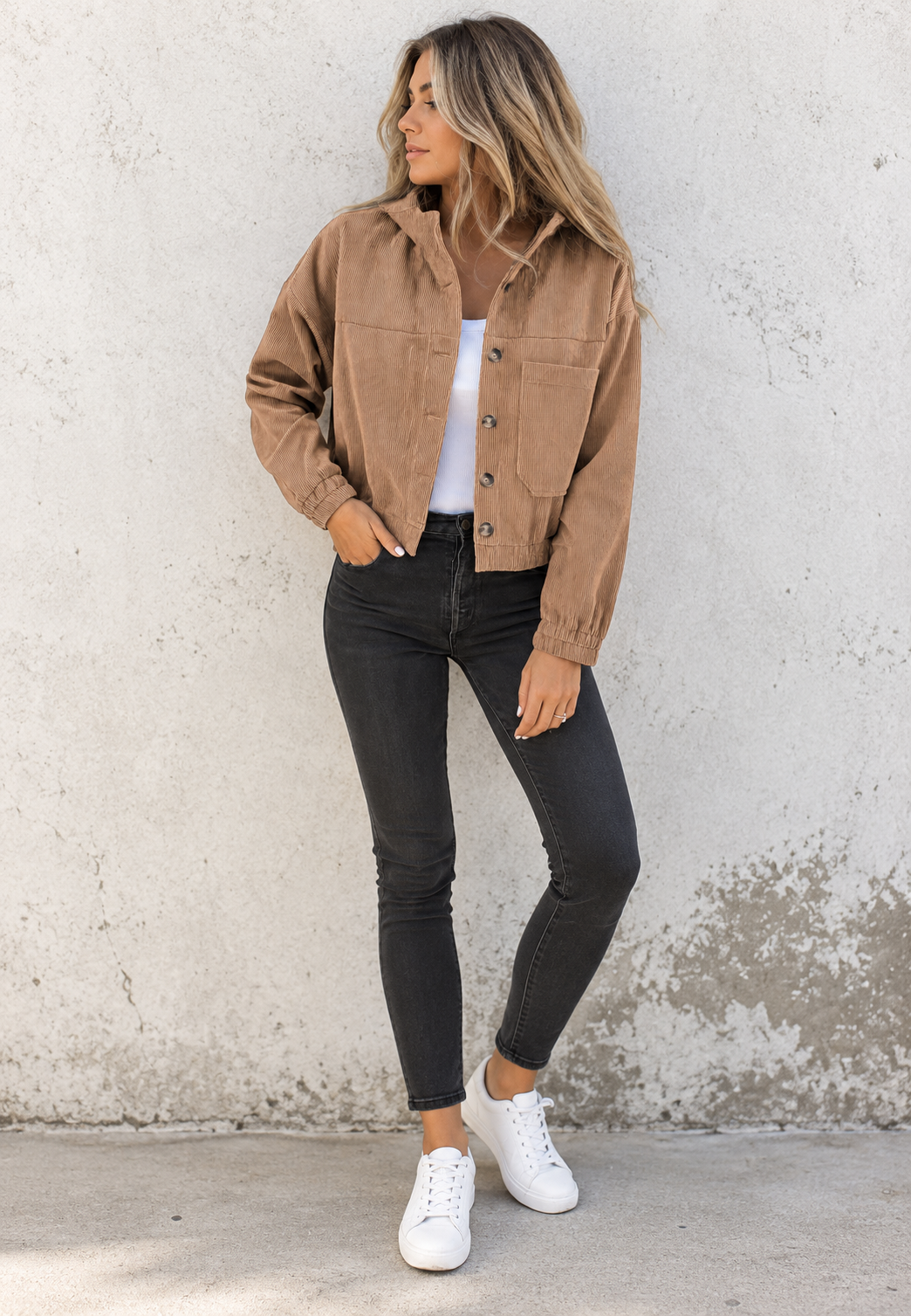 Cazadora pana mujer corta cuello camisero bolsillo parche casual otoño - Anouk
