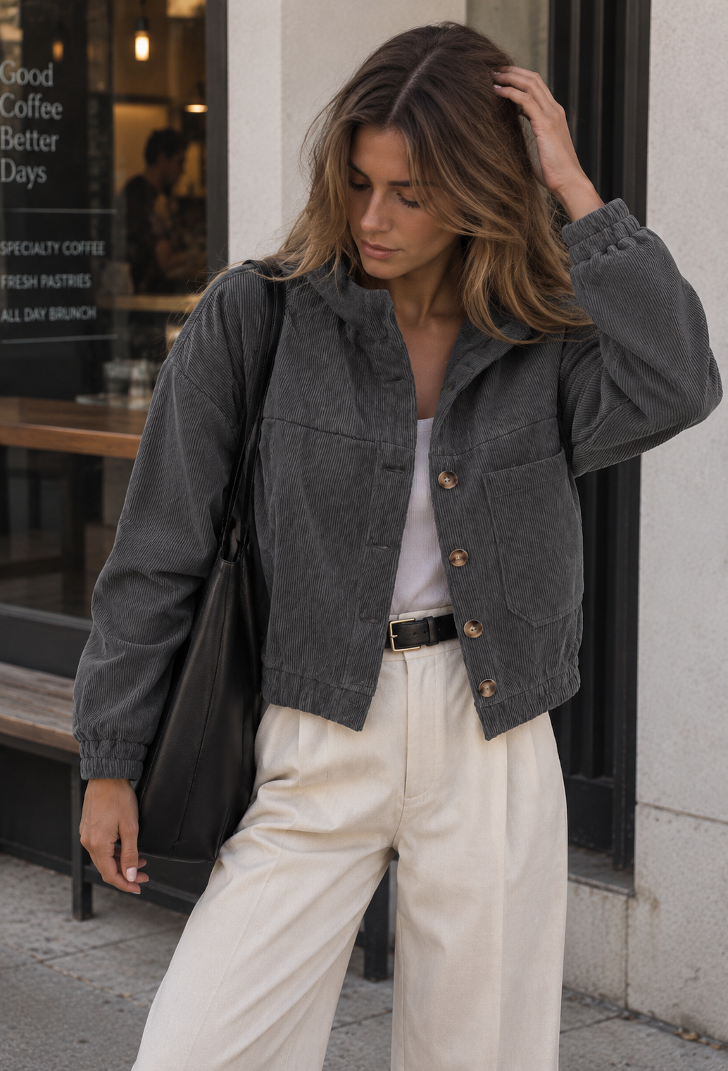 Cazadora pana mujer corta cuello camisero bolsillo parche casual otoño - Anouk