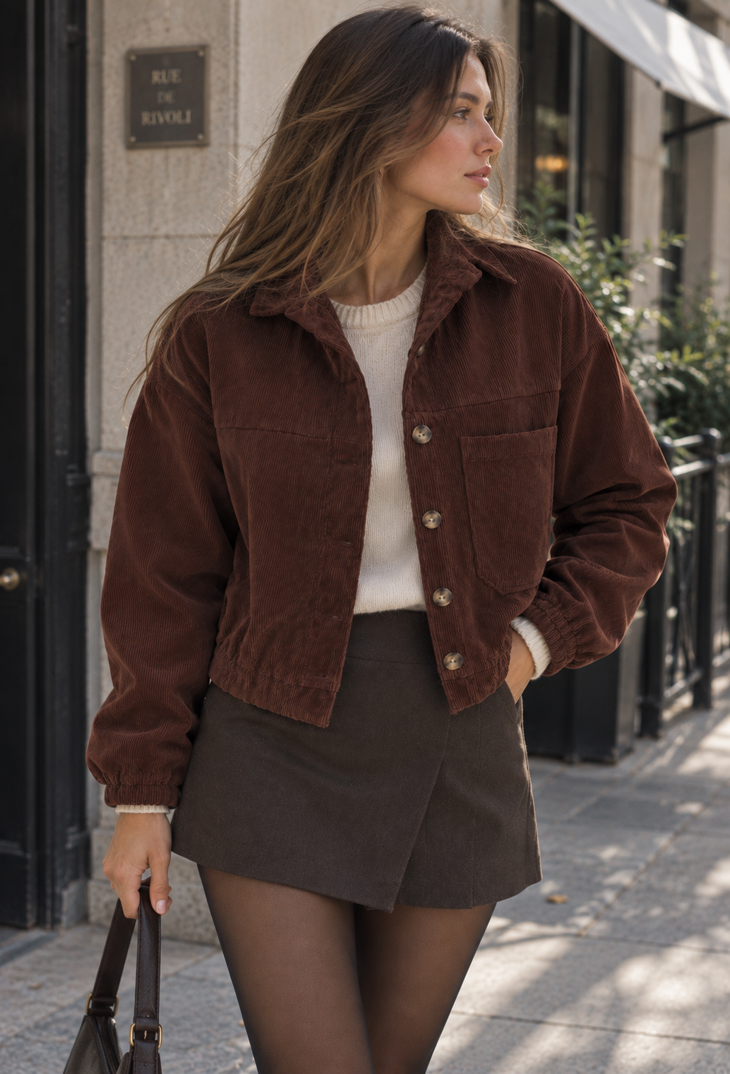 Cazadora pana mujer corta cuello camisero bolsillo parche casual otoño - Anouk