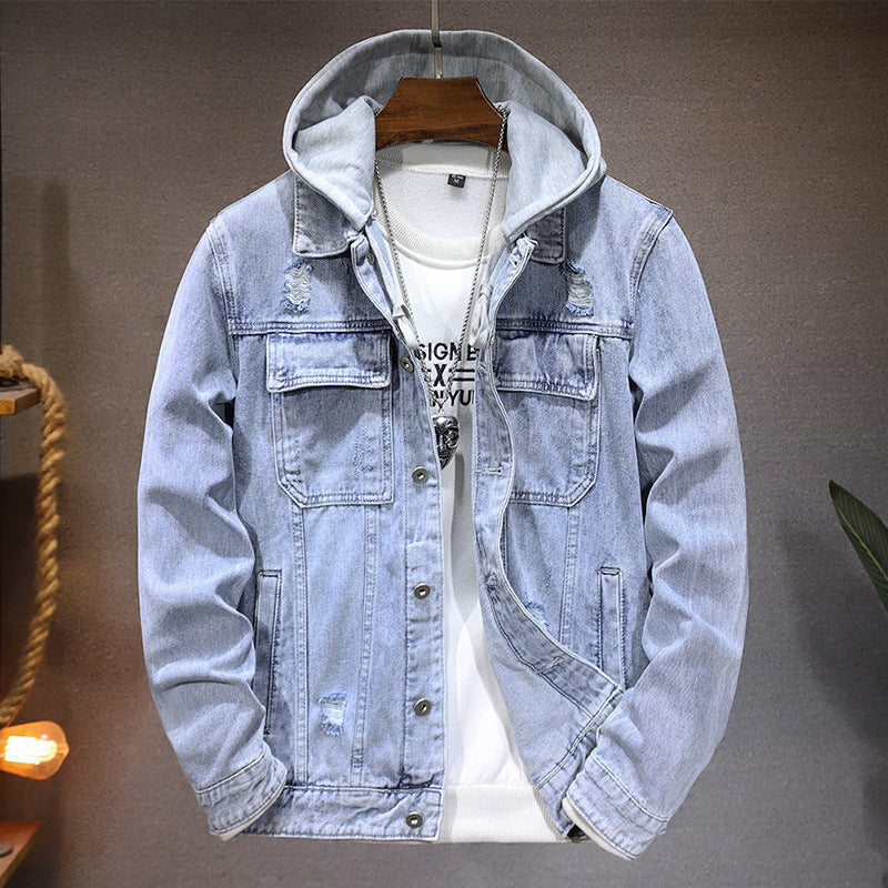 Cazadora vaquera hombre capucha efecto lavado denim casual otoño botones - Bennett